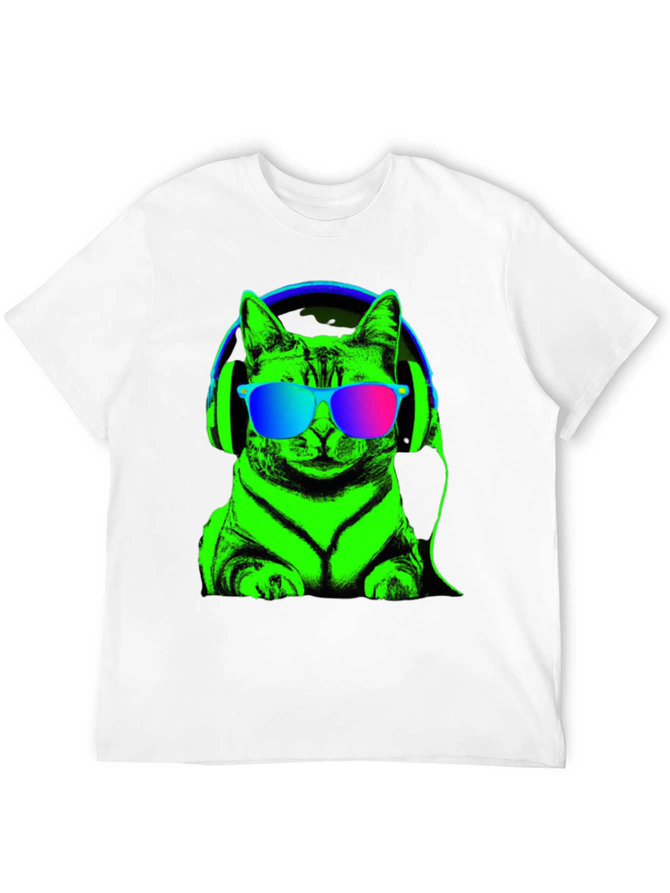Cool Cat Tee: Neon Cat with Headphones T-Shirt