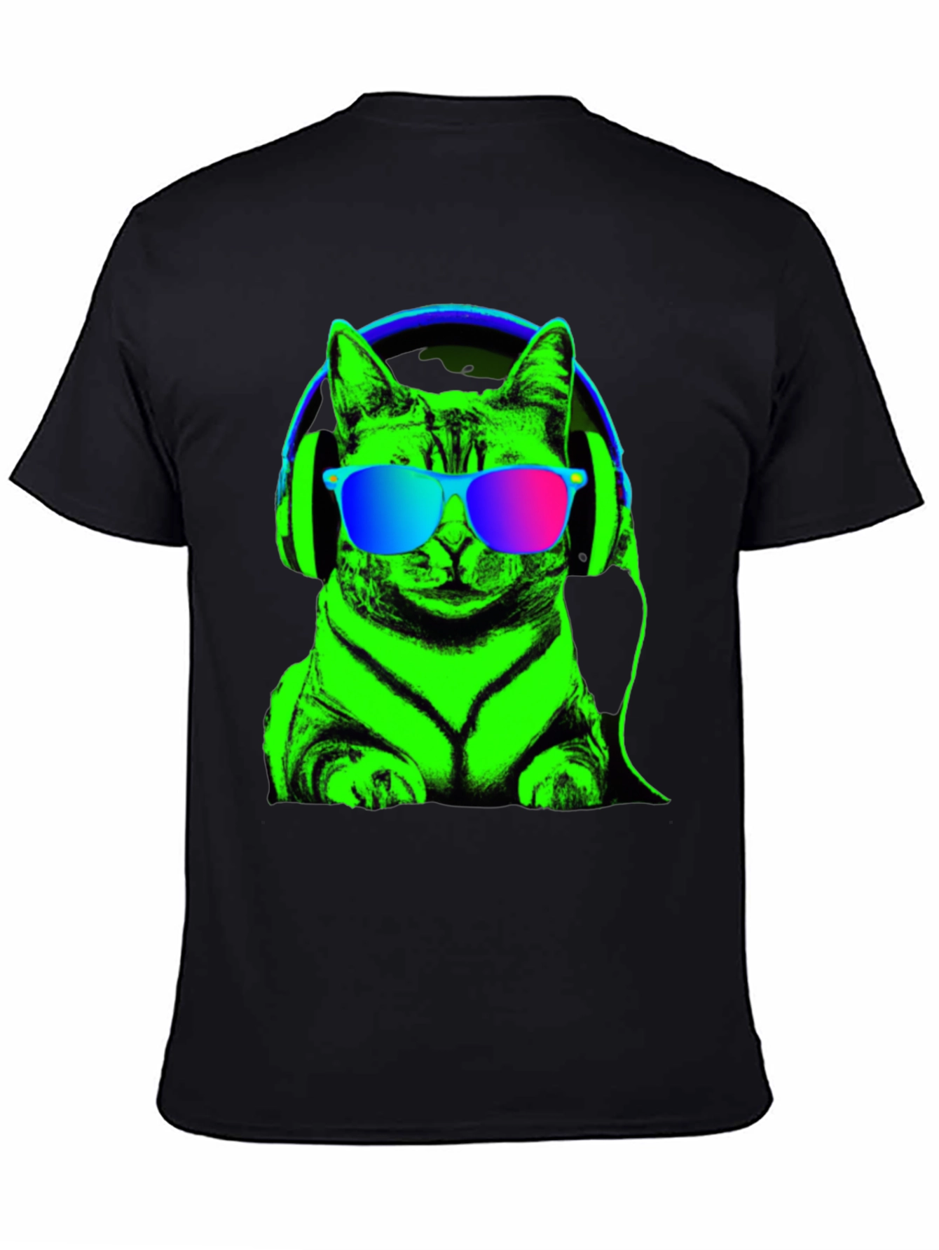 Cool Cat Tee: Neon Cat with Headphones T-Shirt