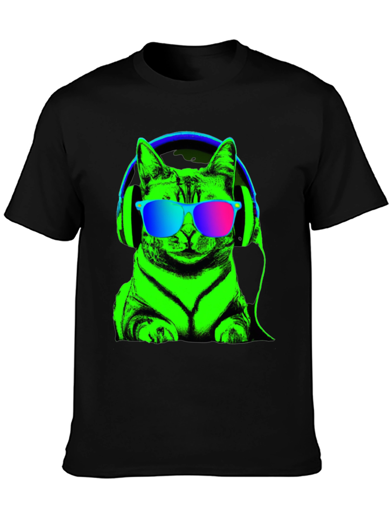 Cool Cat Tee: Neon Cat with Headphones T-Shirt