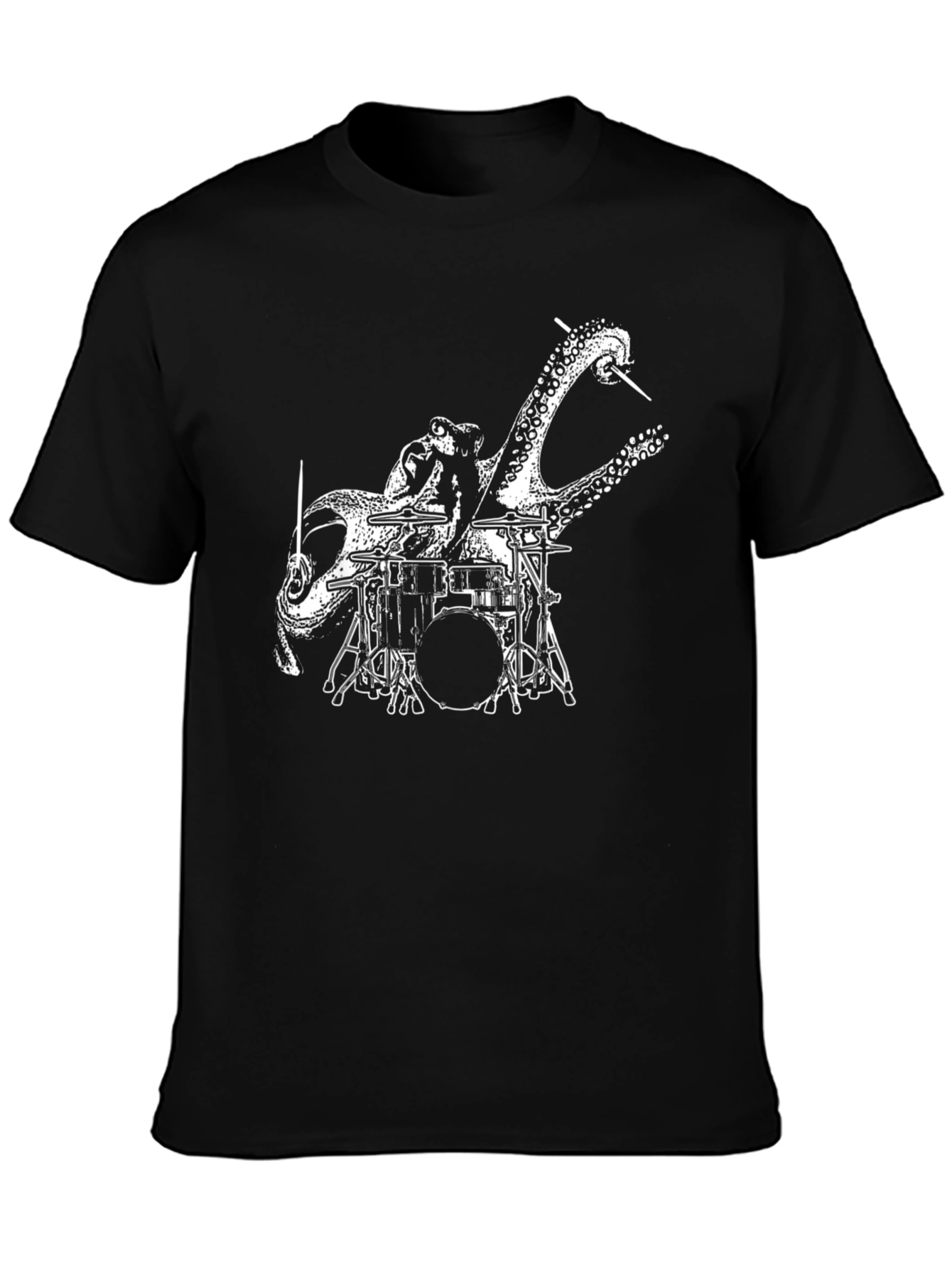Octopus Drummer Graphic T-Shirt - Black