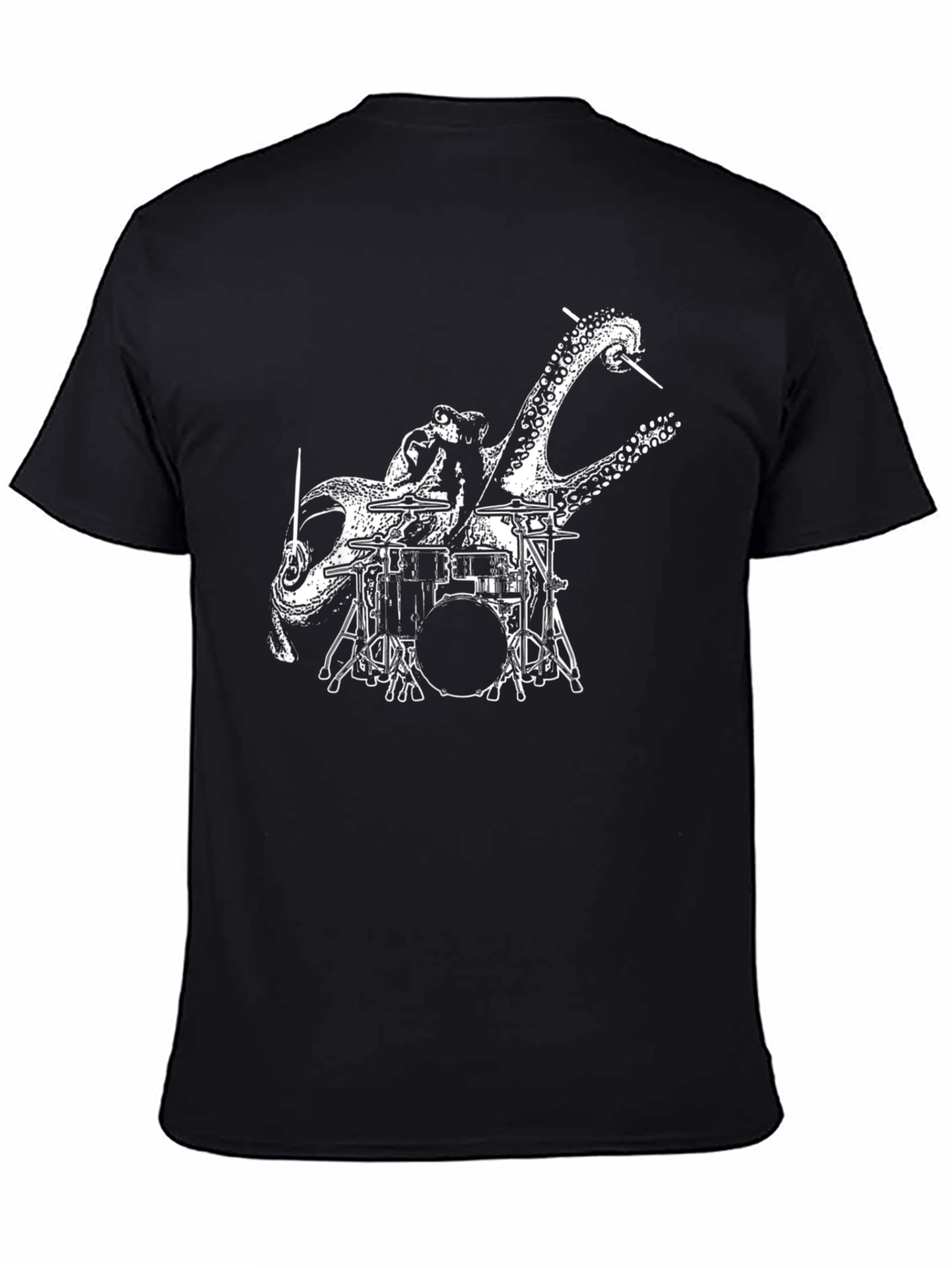 Octopus Drummer Graphic T-Shirt - Black