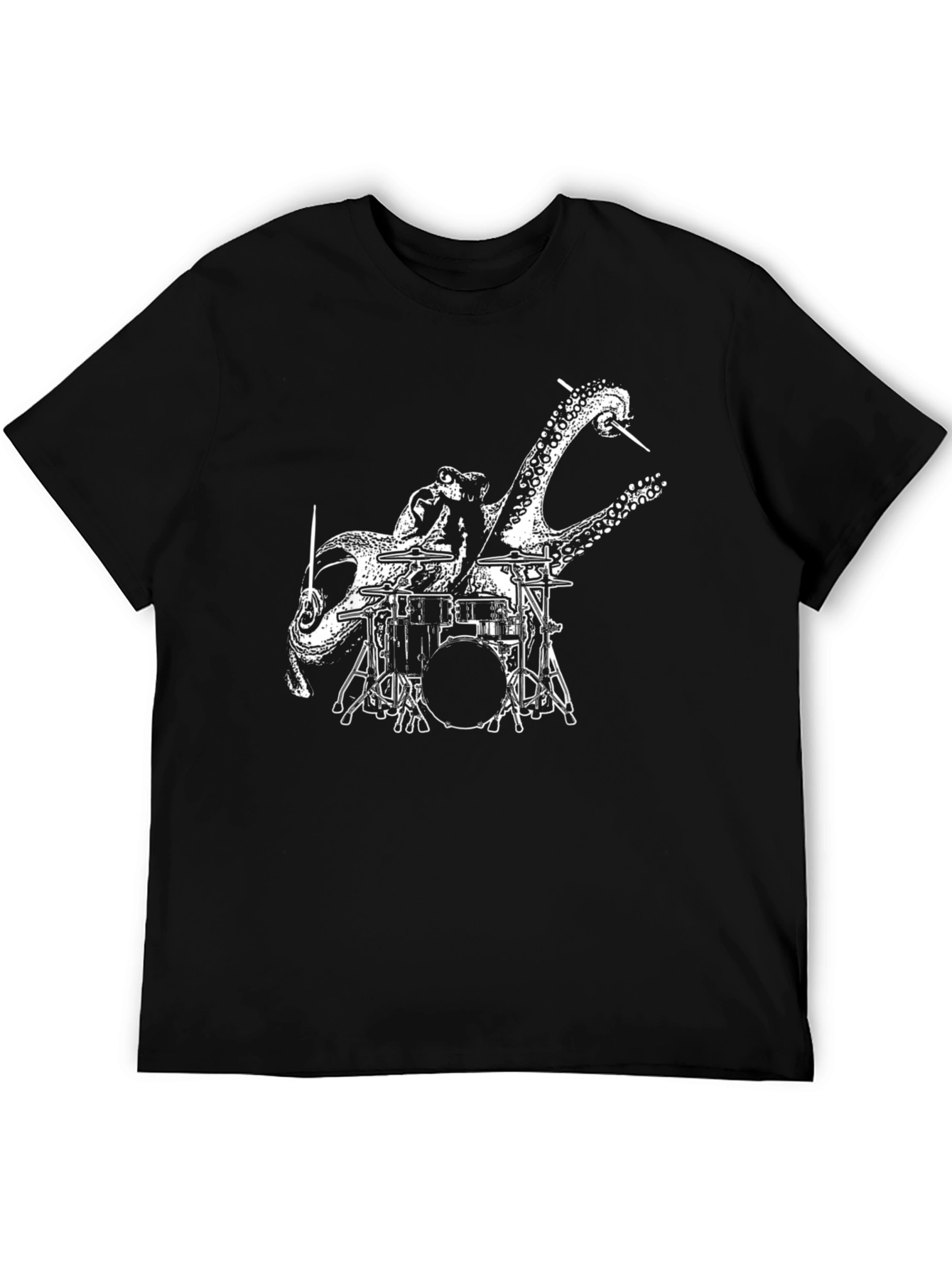 Octopus Drummer Graphic T-Shirt - Black