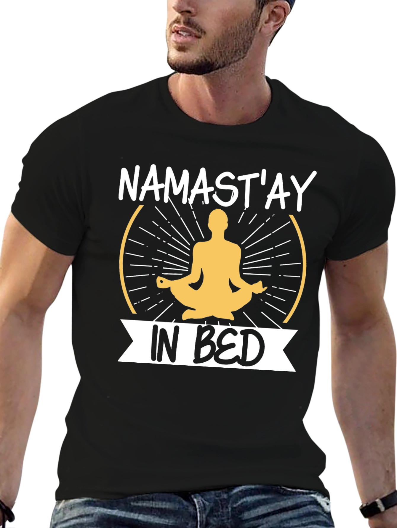 Namastay In Bed Mens Black T-Shirt