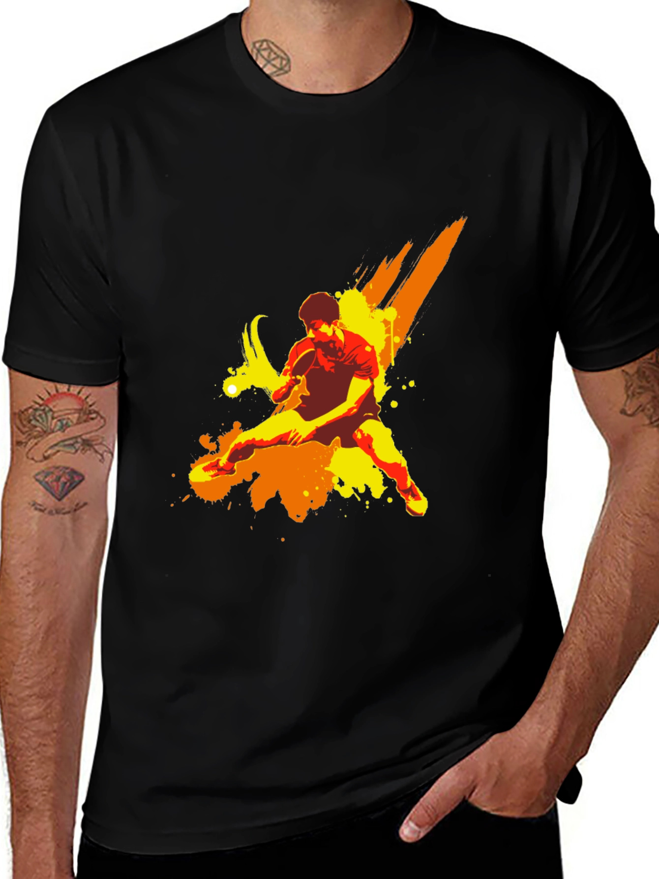 Table Tennis Art Graphic Black T-Shirt