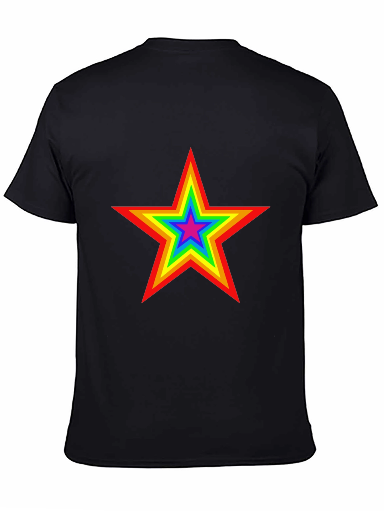 Rainbow Star Graphic Tee - Black Cotton T-Shirt
