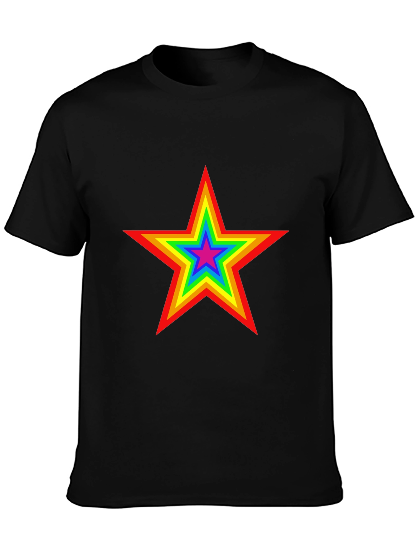 Rainbow Star Graphic Tee - Black Cotton T-Shirt