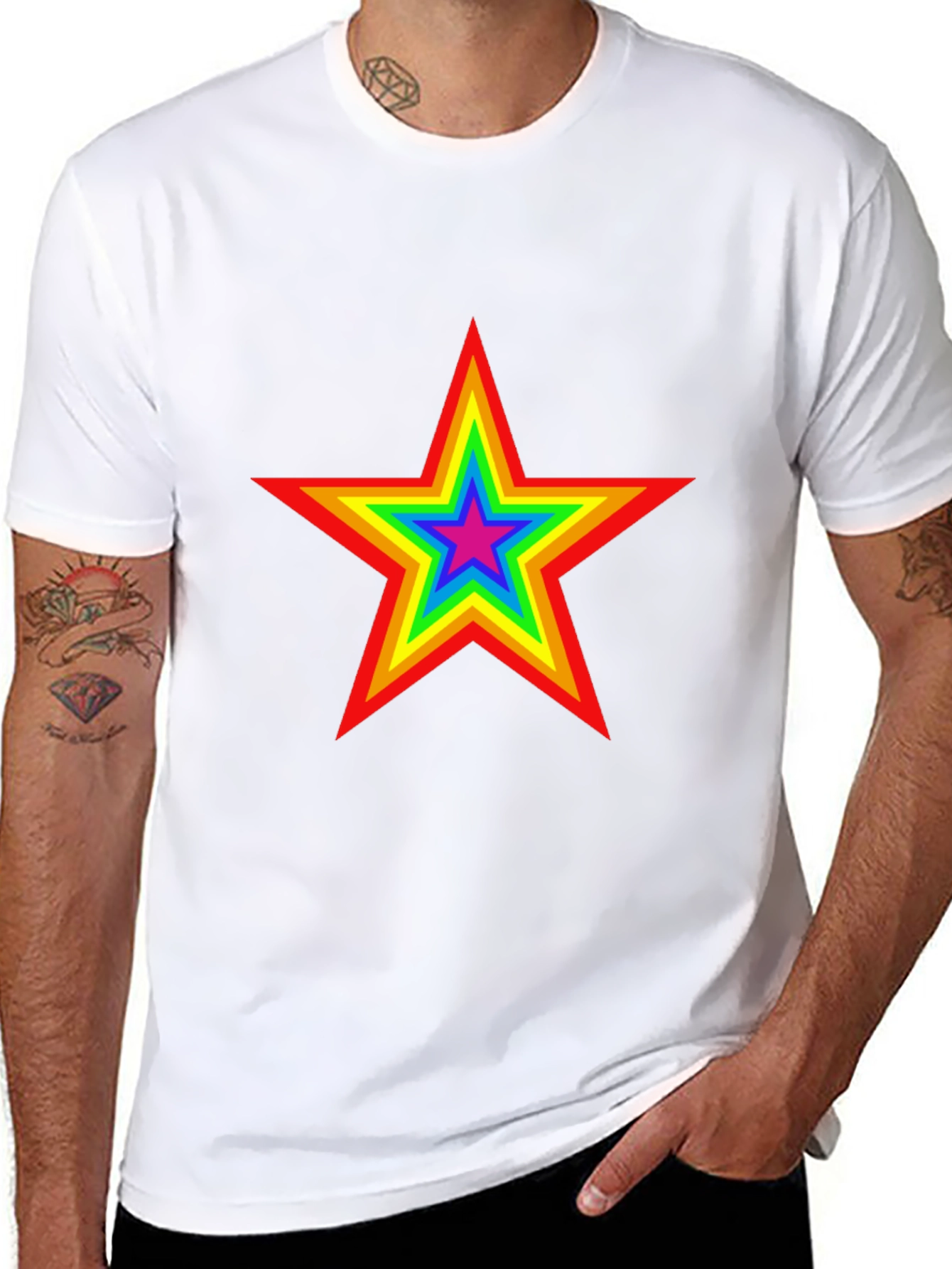 Rainbow Star Graphic Tee - Black Cotton T-Shirt