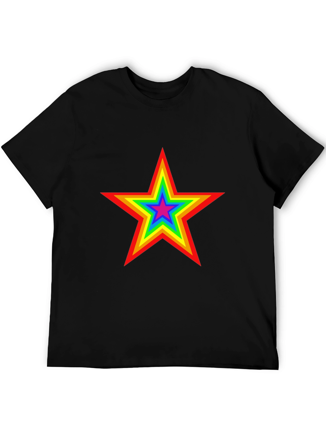 Rainbow Star Graphic Tee - Black Cotton T-Shirt