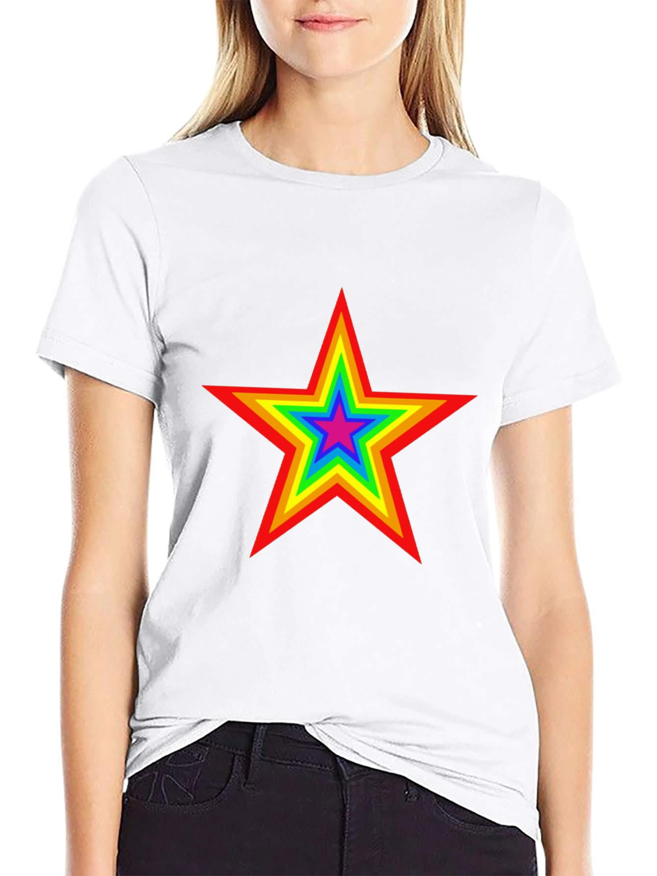 Rainbow Star Graphic Tee - Black Cotton T-Shirt