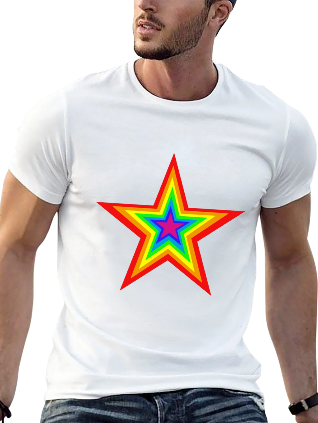 Rainbow Star Graphic Tee - Black Cotton T-Shirt