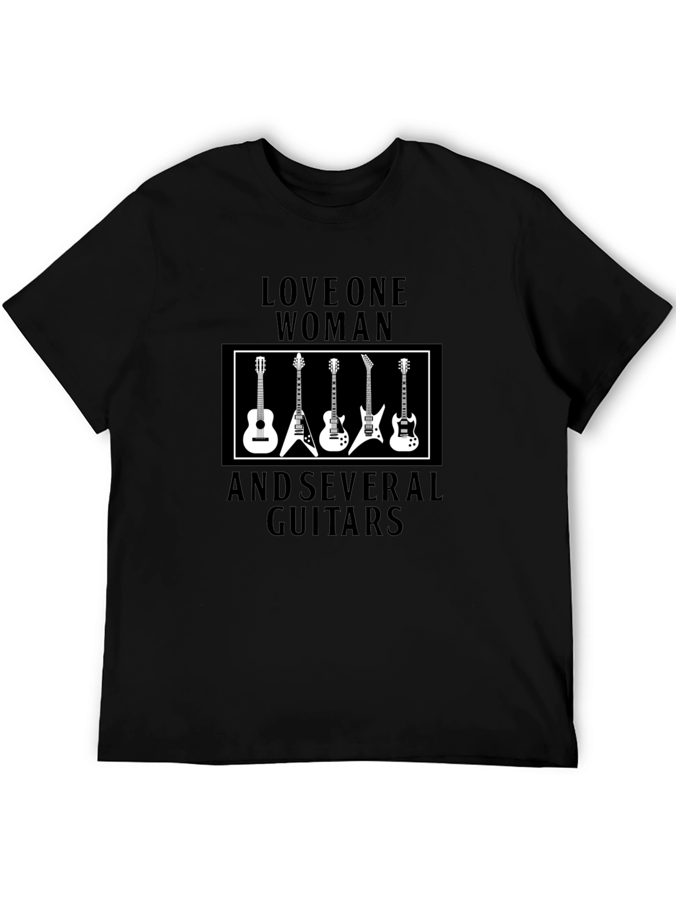Love One Woman and Several Guitars Black T-Shirt