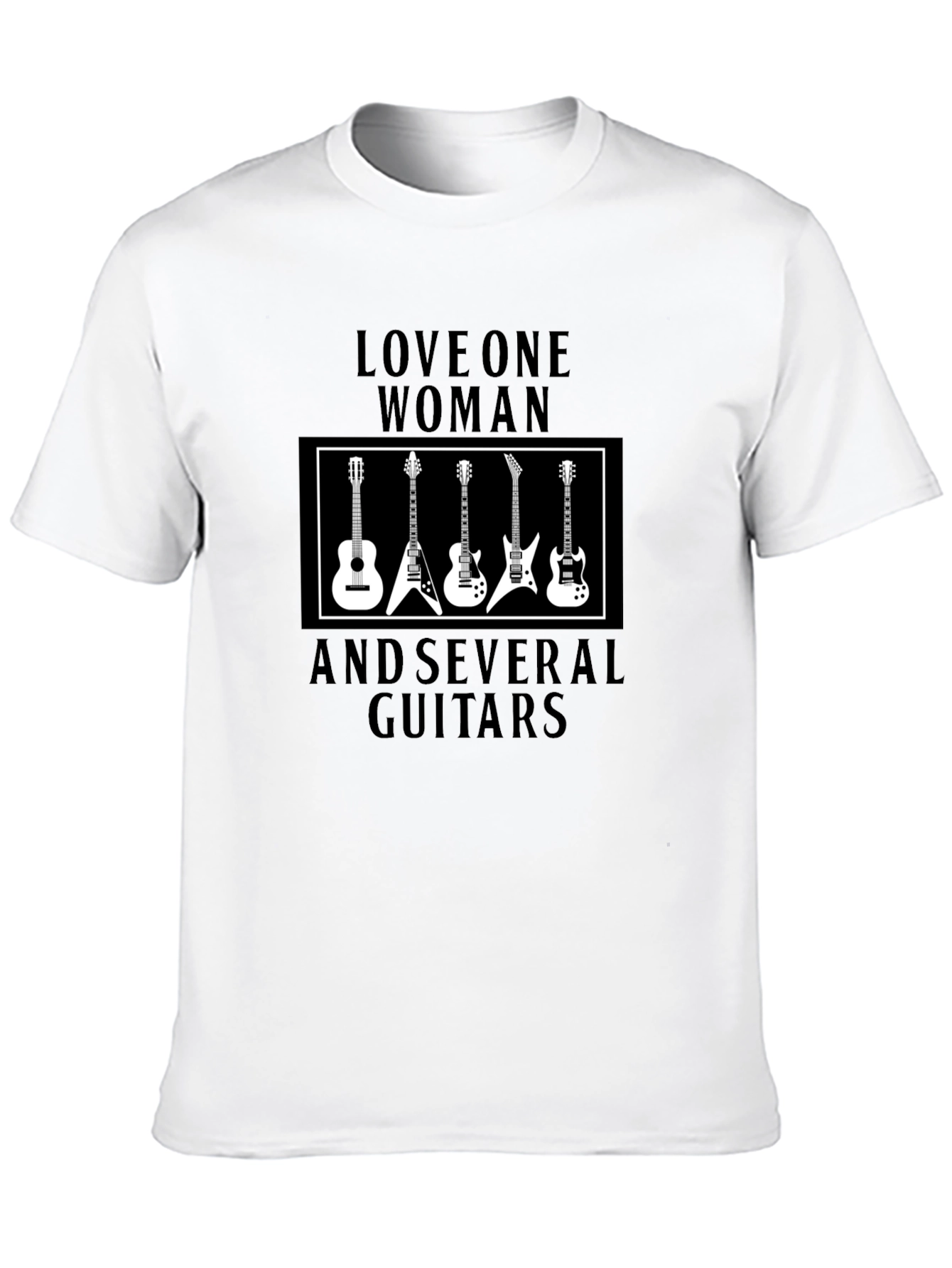 Love One Woman and Several Guitars Black T-Shirt