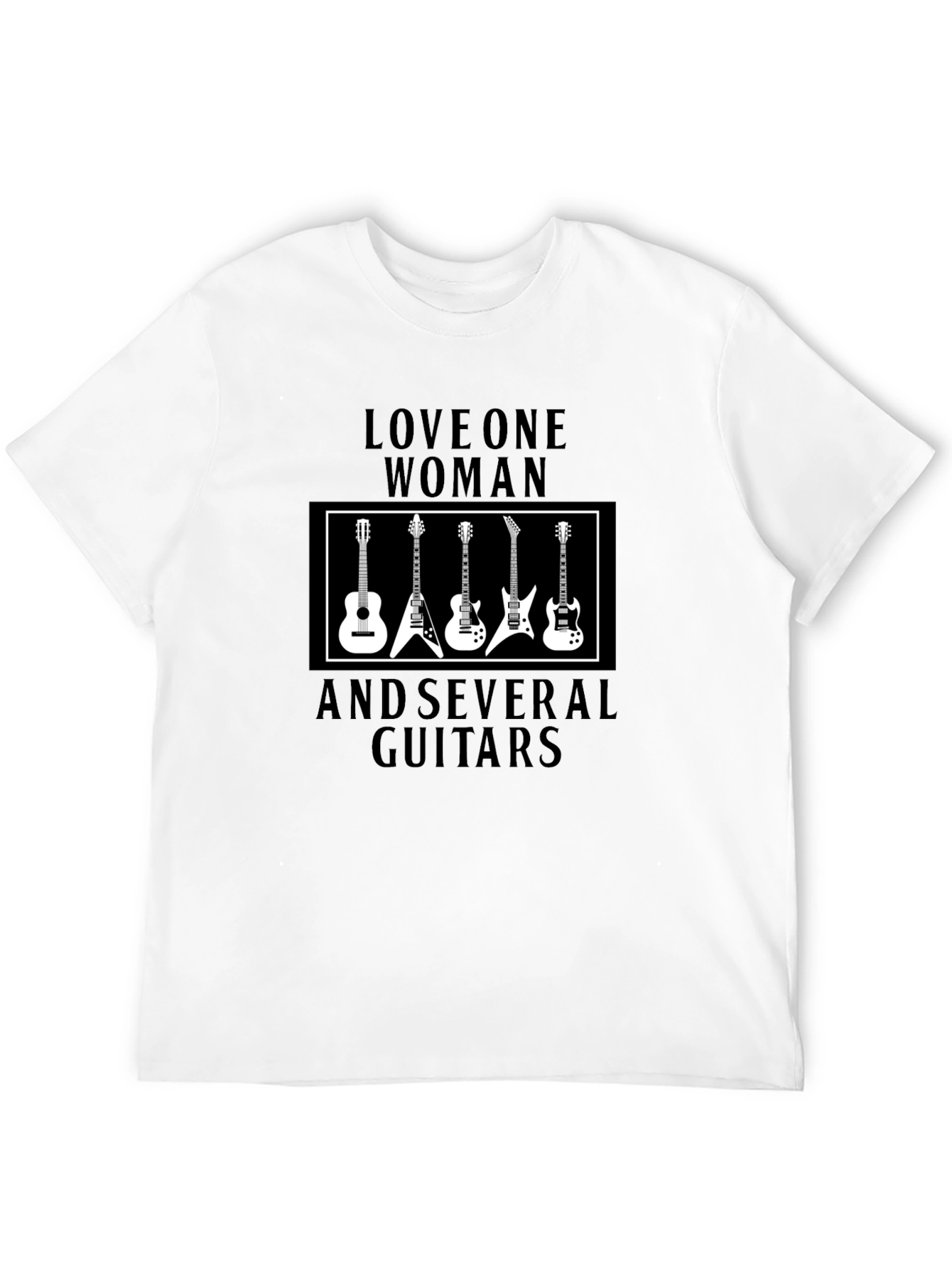 Love One Woman and Several Guitars Black T-Shirt