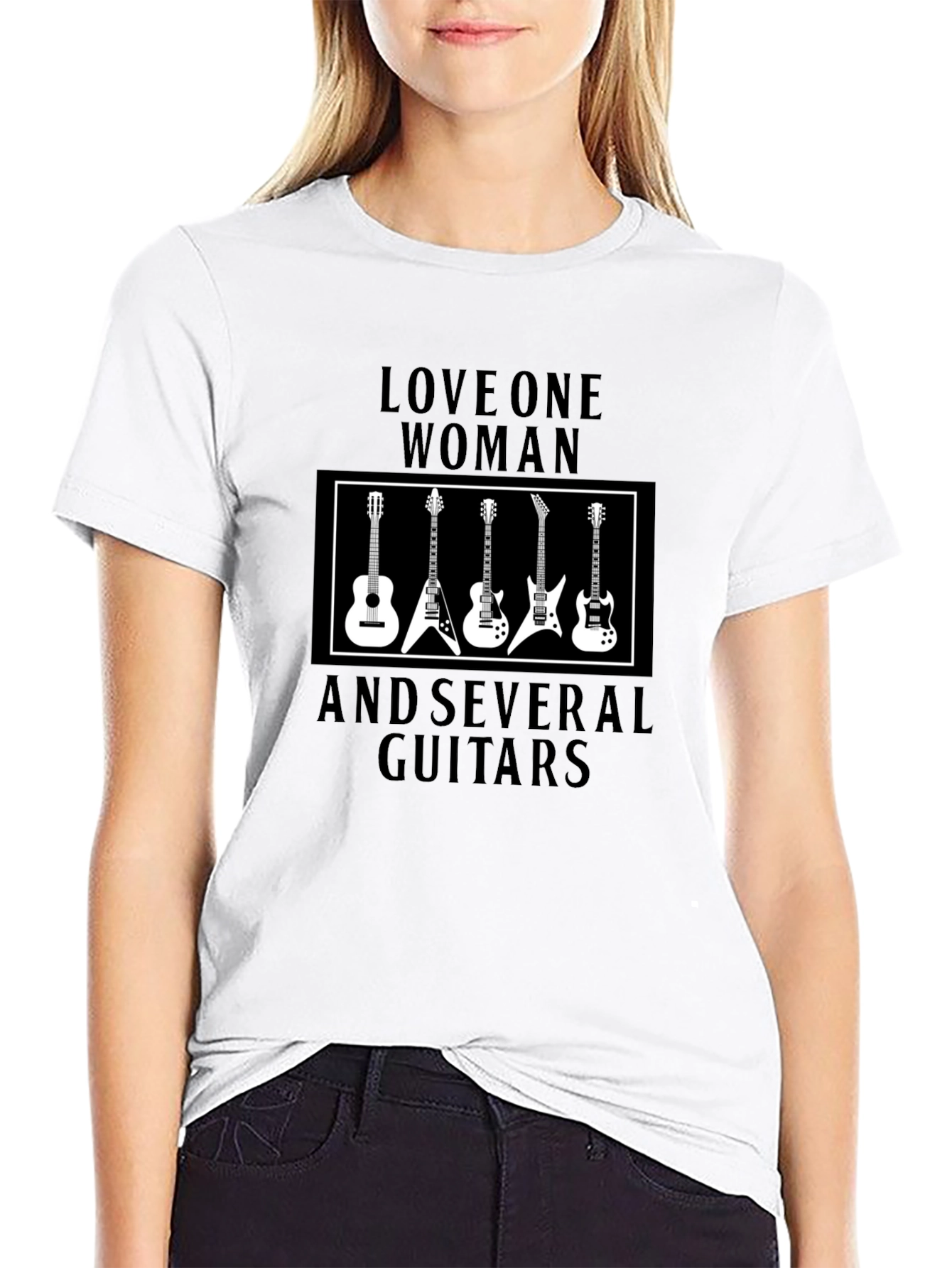 Love One Woman and Several Guitars Black T-Shirt