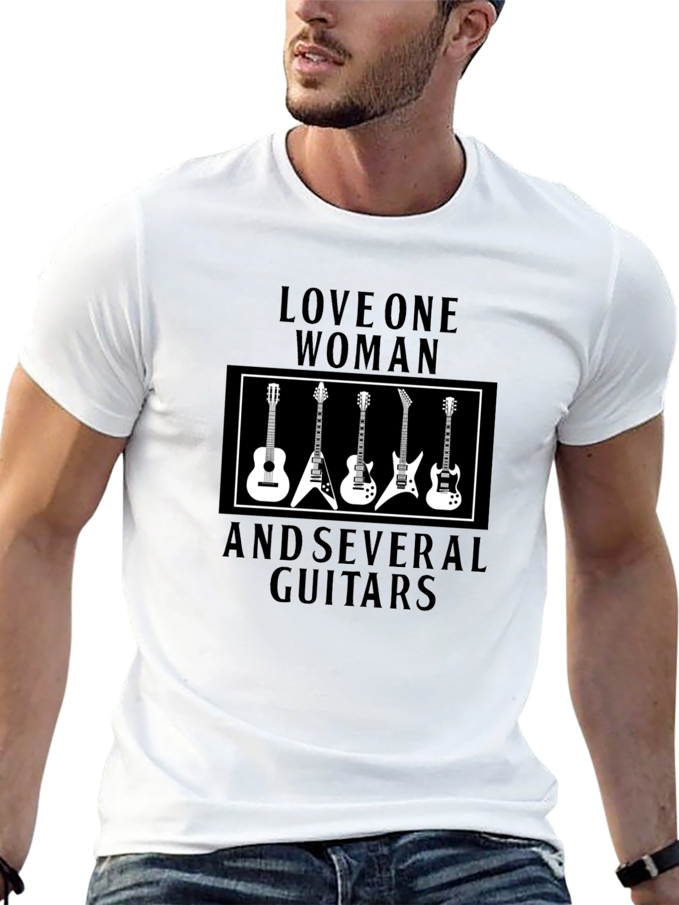 Love One Woman and Several Guitars Black T-Shirt