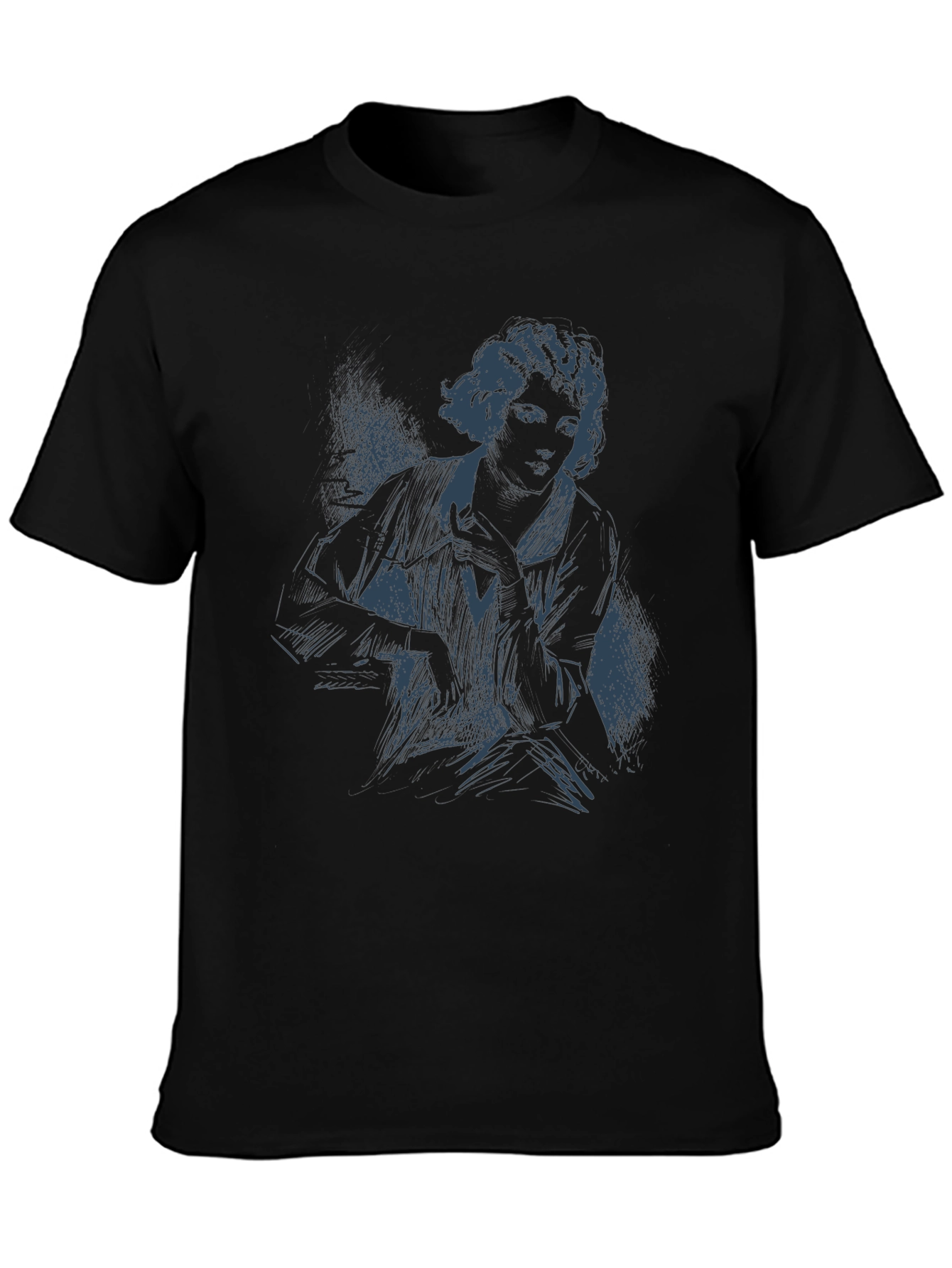 Sketch Portrait Graphic Tee - Mens Black T-Shirt