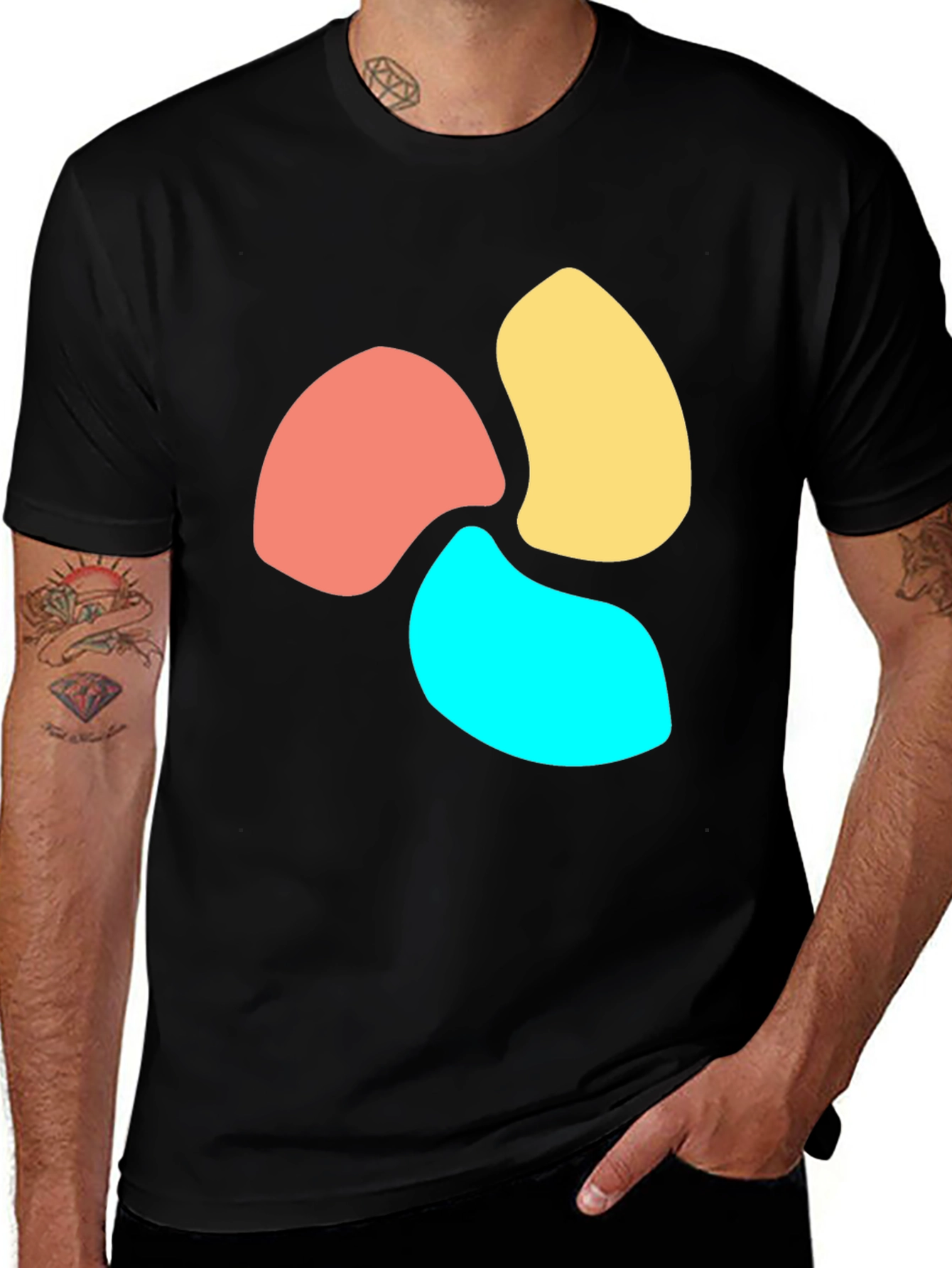 Abstract Petal Design Black T-Shirt