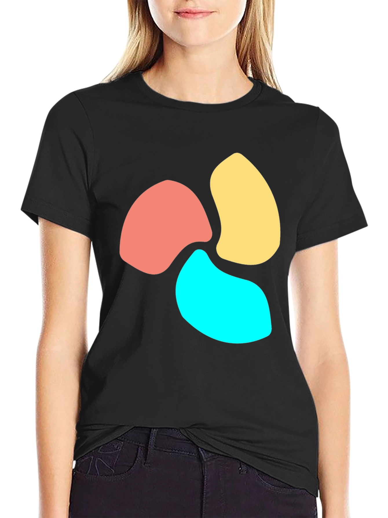Abstract Petal Design Black T-Shirt