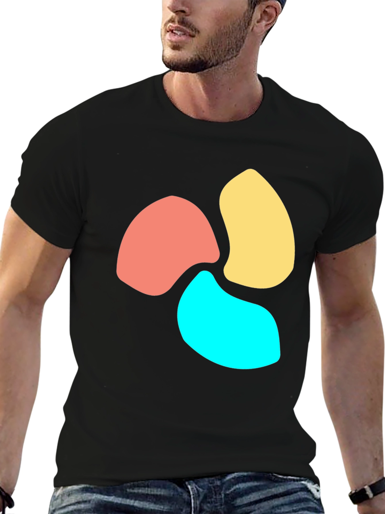Abstract Petal Design Black T-Shirt