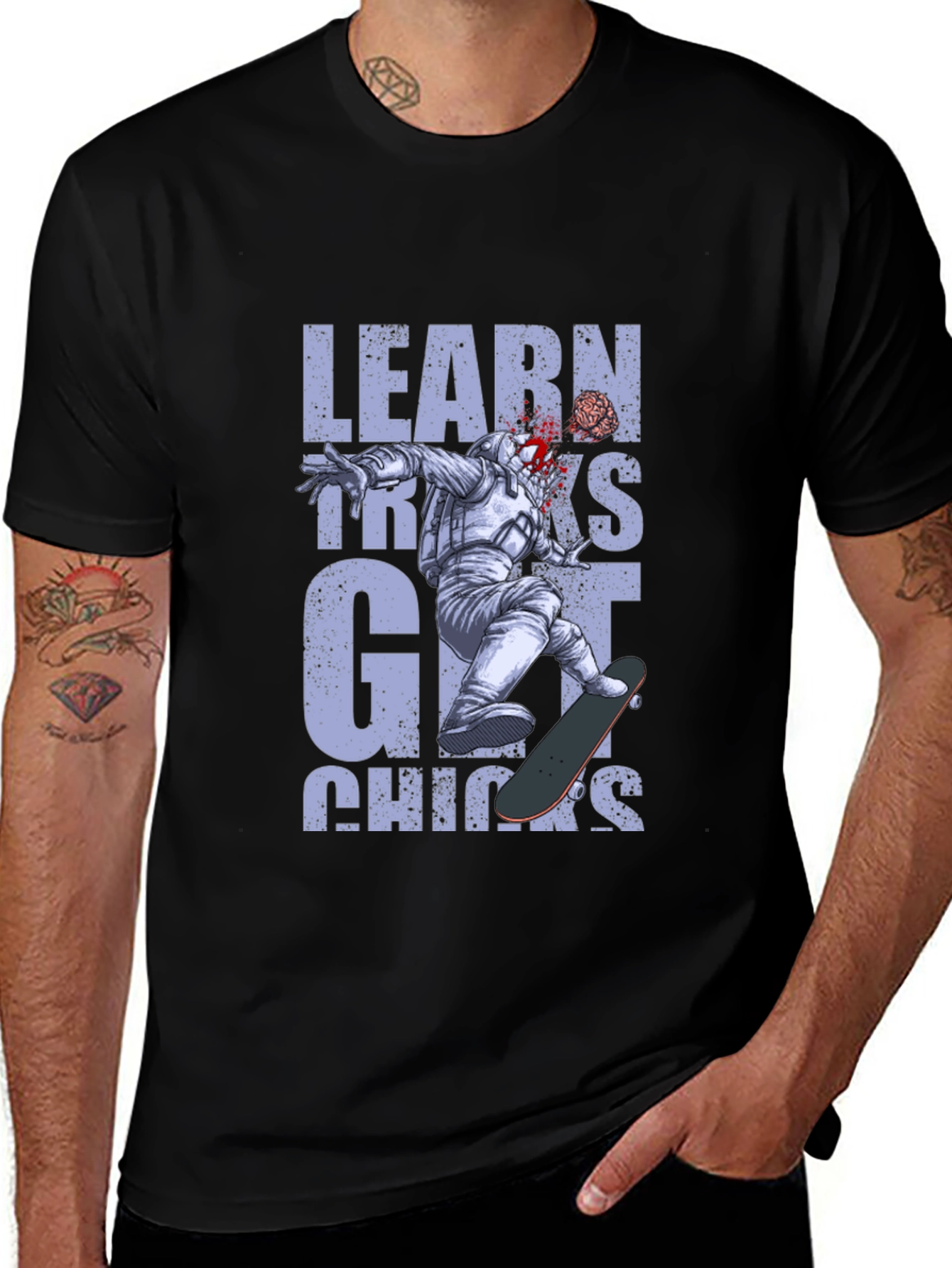 Learn Tricks Get Chicks Graphic Tee - Astronaut Skateboard