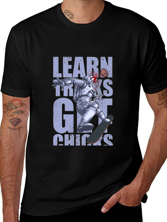 Learn Tricks Get Chicks Graphic Tee - Astronaut Skateboard