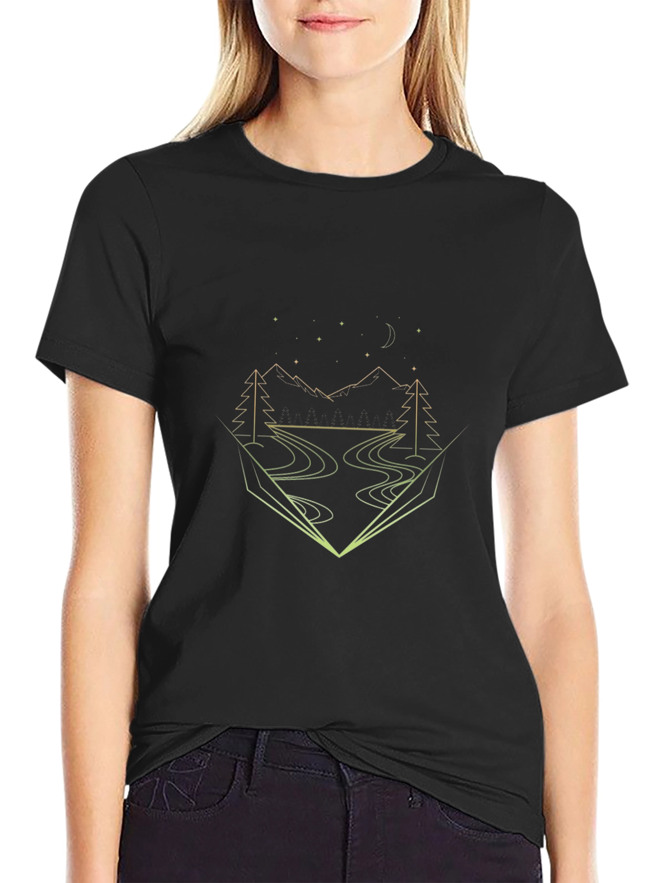 Geometric Landscape Graphic Tee - Black Cotton Blend