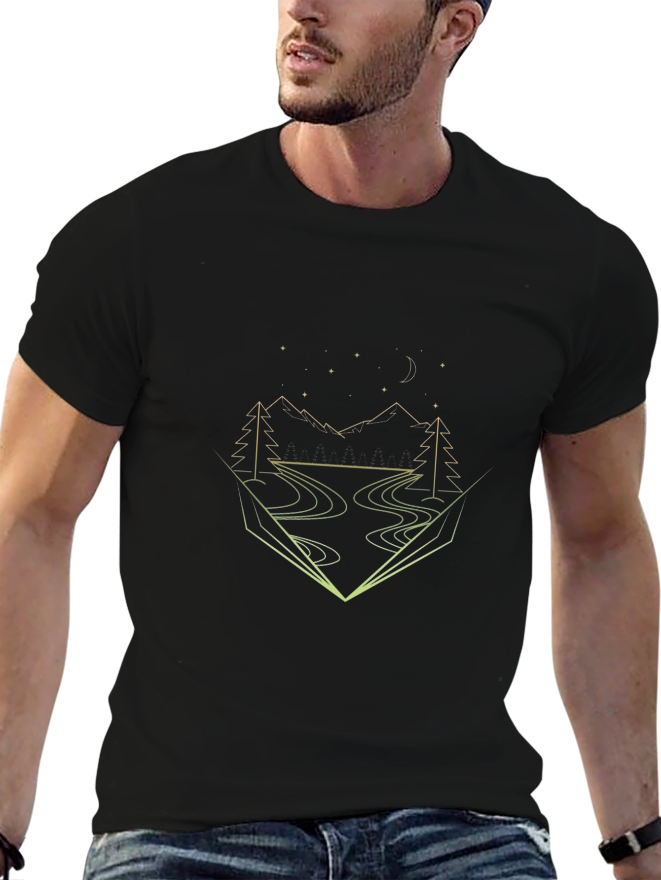 Geometric Landscape Graphic Tee - Black Cotton Blend