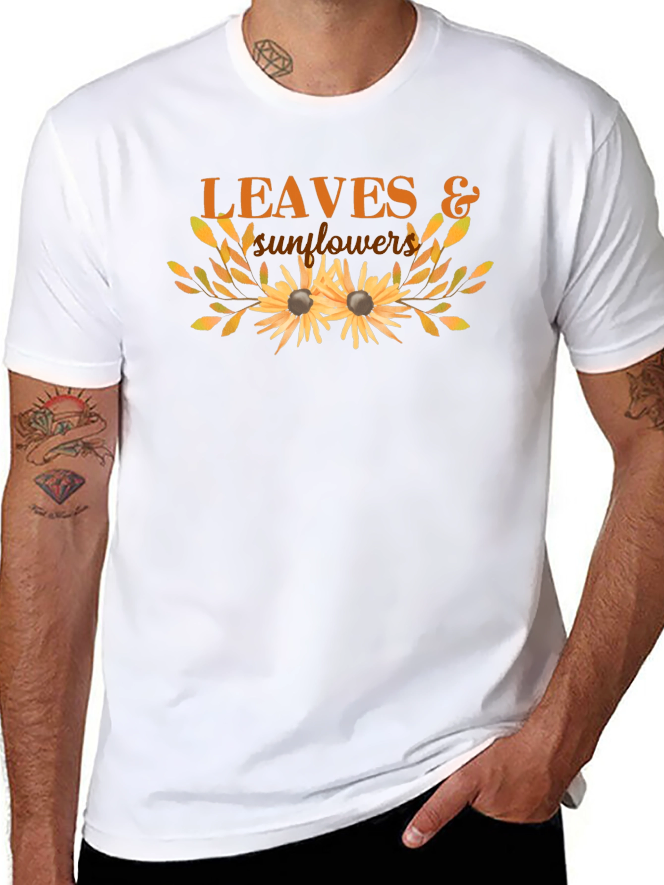 Leaves & Sunflowers Graphic Tee - Black