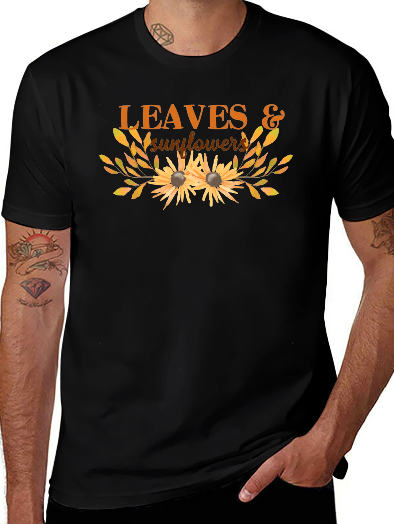 Leaves & Sunflowers Graphic Tee - Black