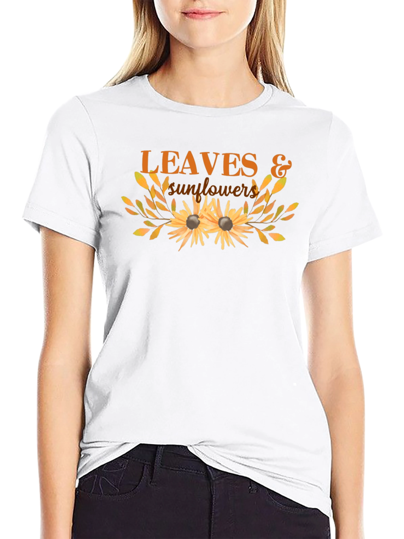 Leaves & Sunflowers Graphic Tee - Black