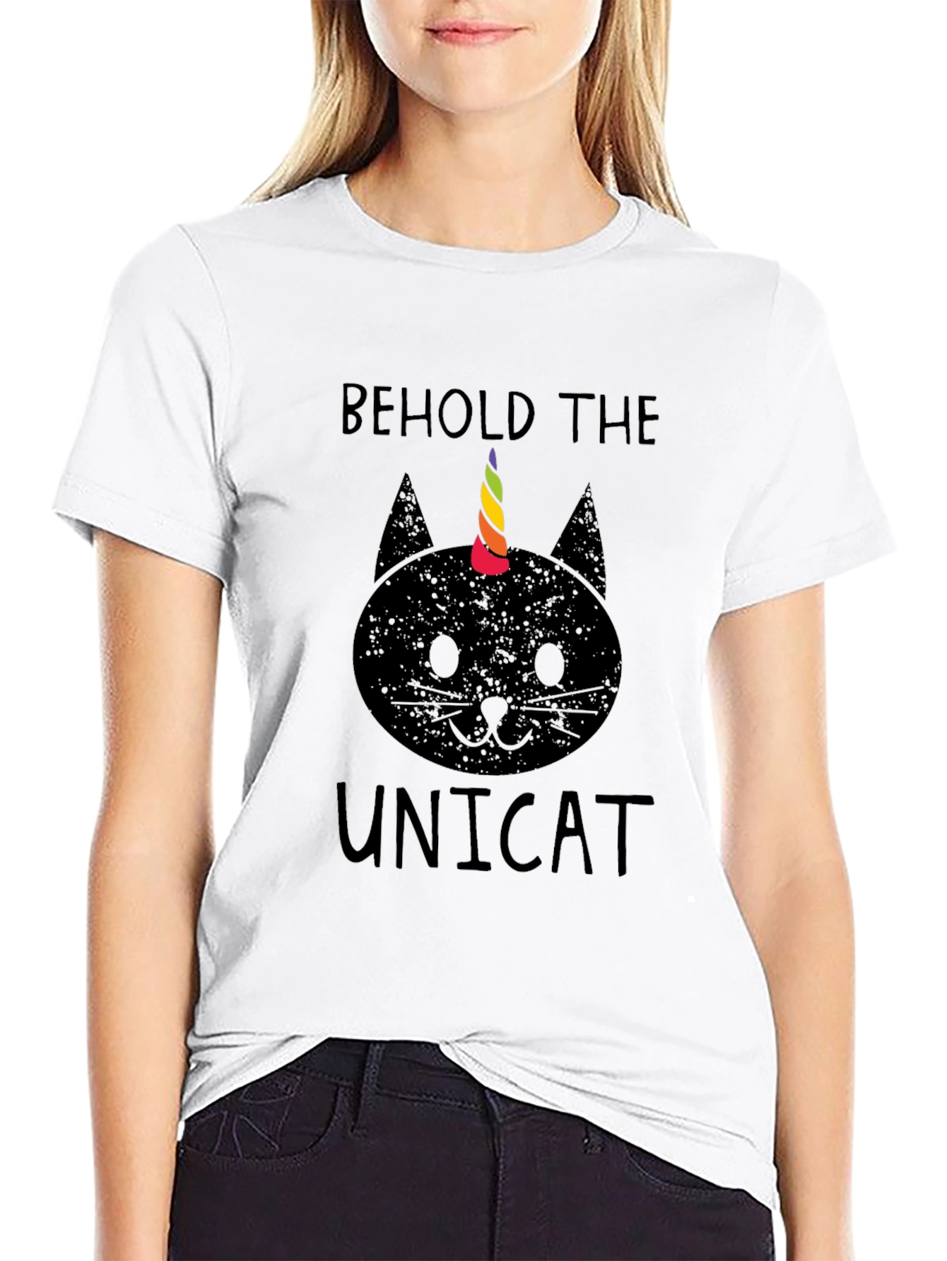 Behold the Unicat T-Shirt - Black Cotton Blend