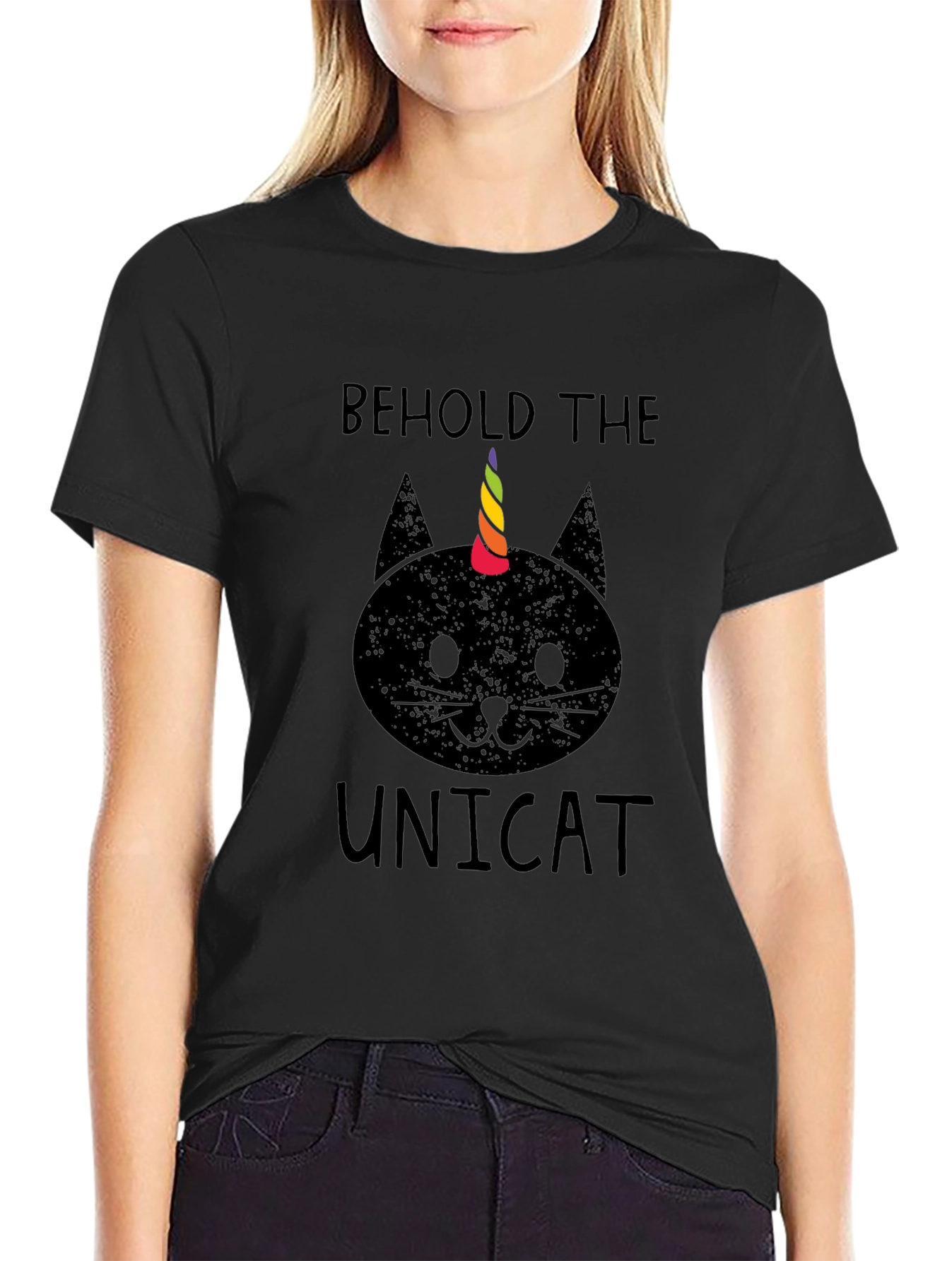 Behold the Unicat T-Shirt - Black Cotton Blend