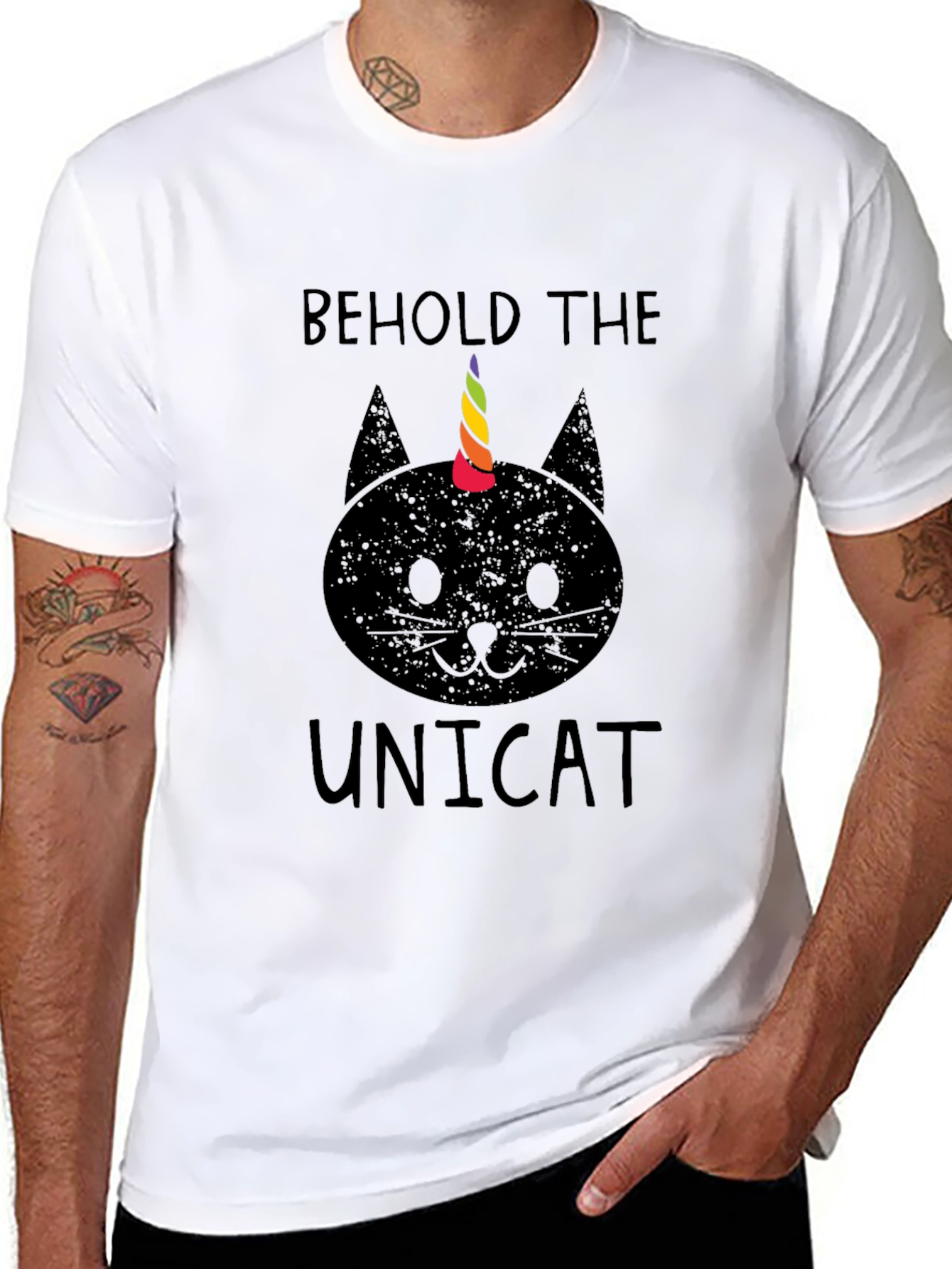 Behold the Unicat T-Shirt - Black Cotton Blend