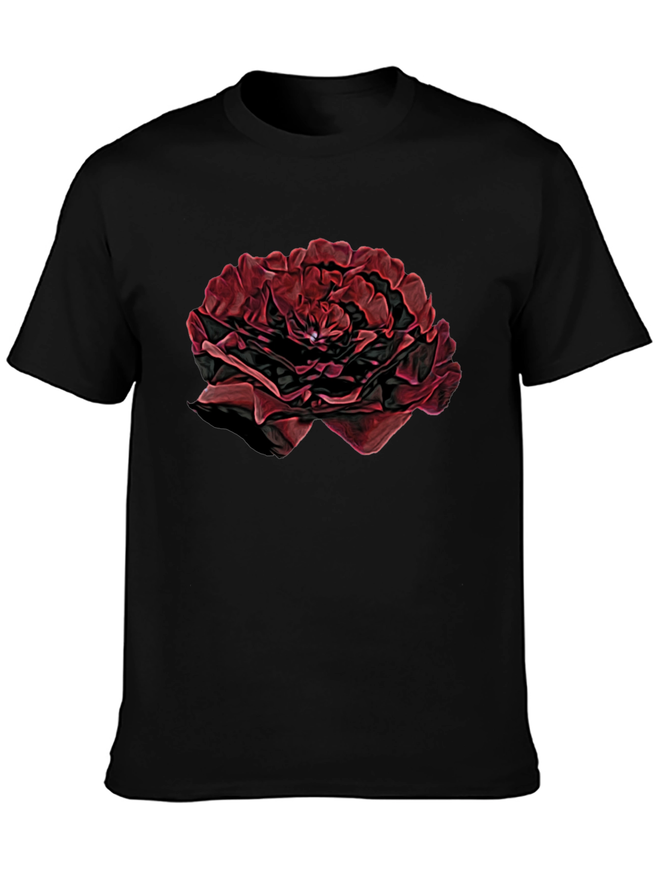 Black T-Shirt with Red Rose Design