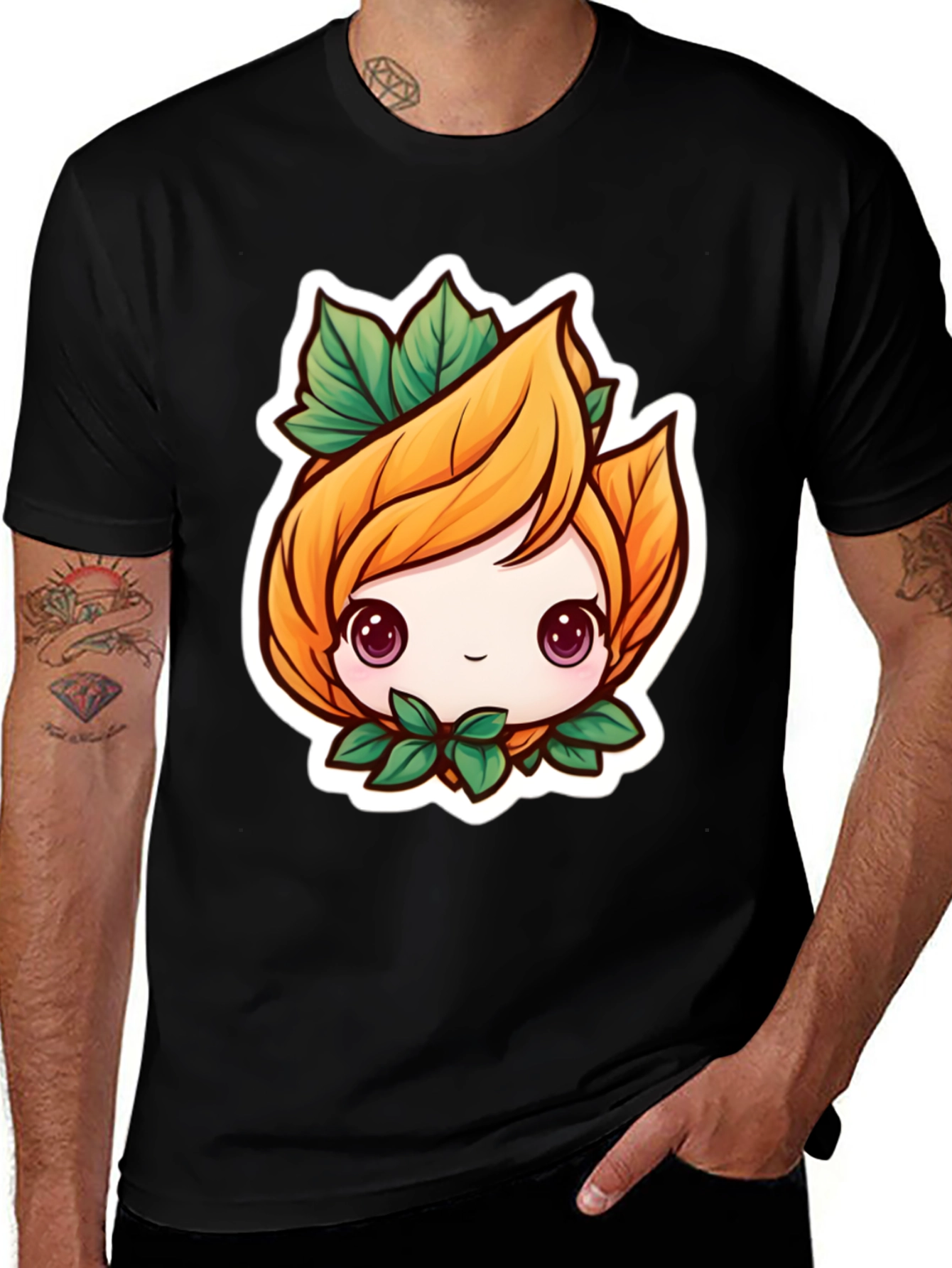 Cute Plant Girl Black T-Shirt
