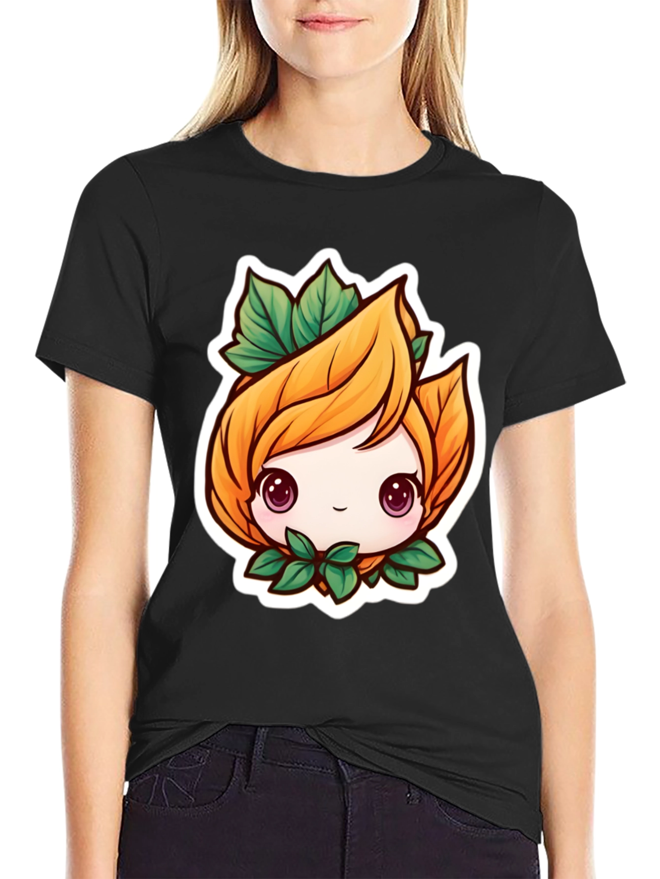 Cute Plant Girl Black T-Shirt