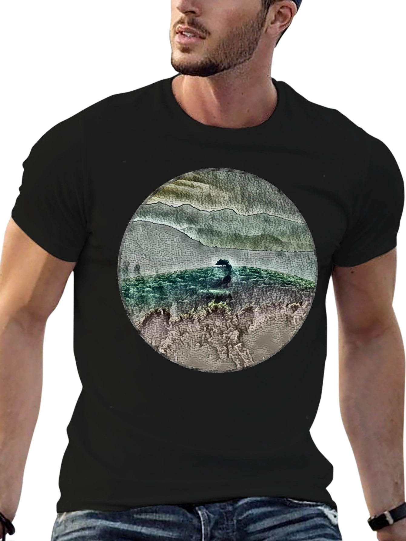 Nature Landscape Graphic Tee - Black