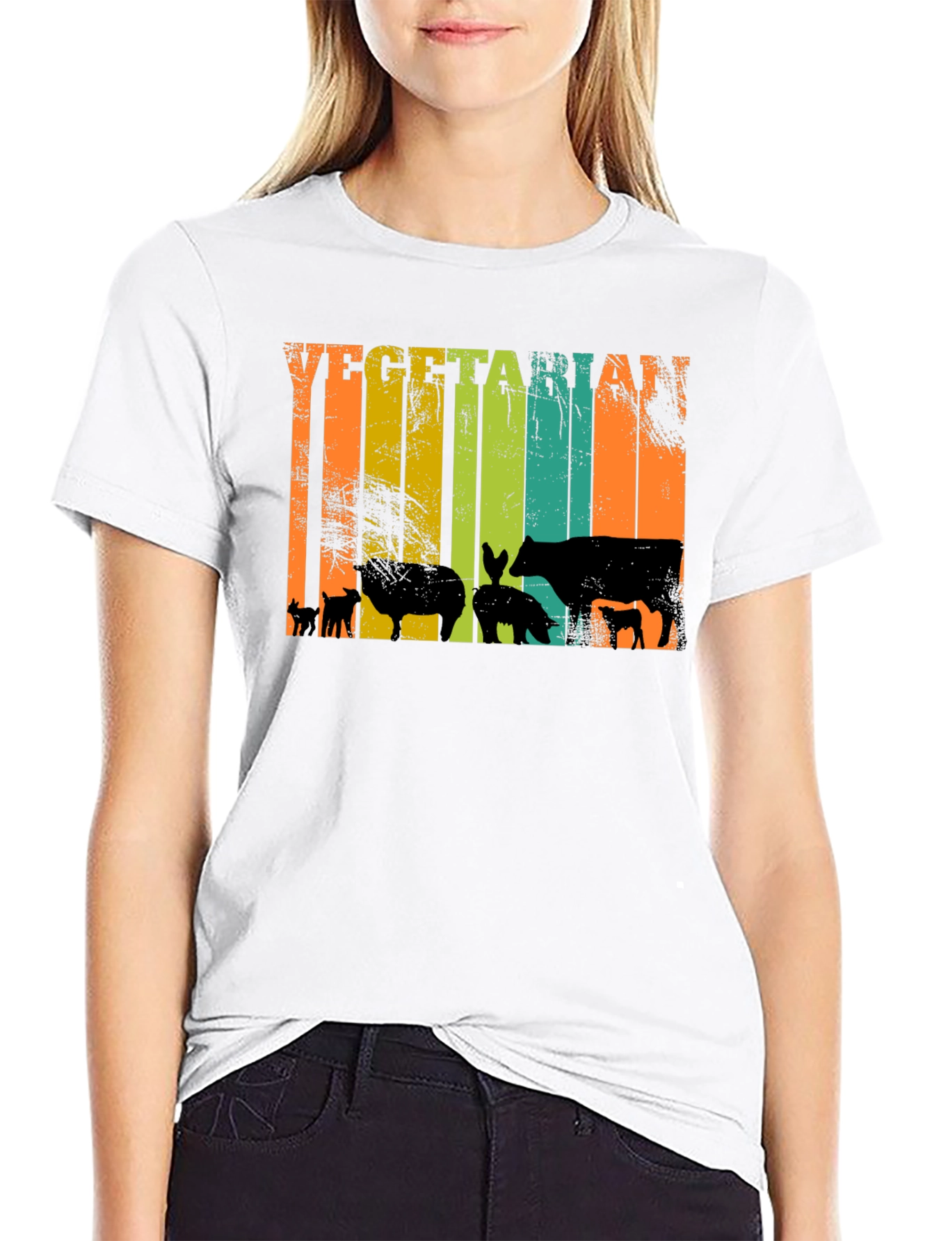 Vegetarian T-Shirt - Retro Animal Silhouette Tee