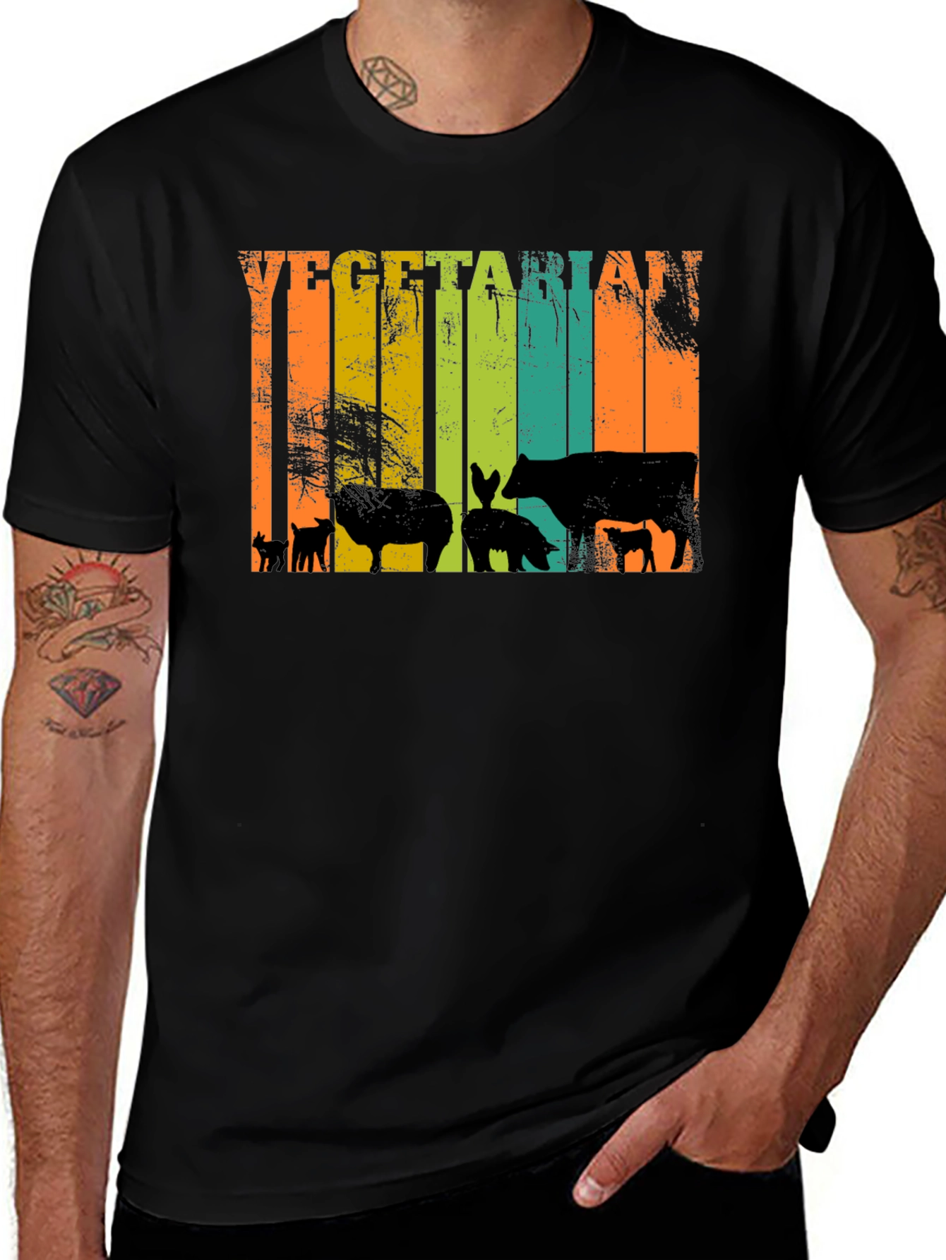 Vegetarian T-Shirt - Retro Animal Silhouette Tee