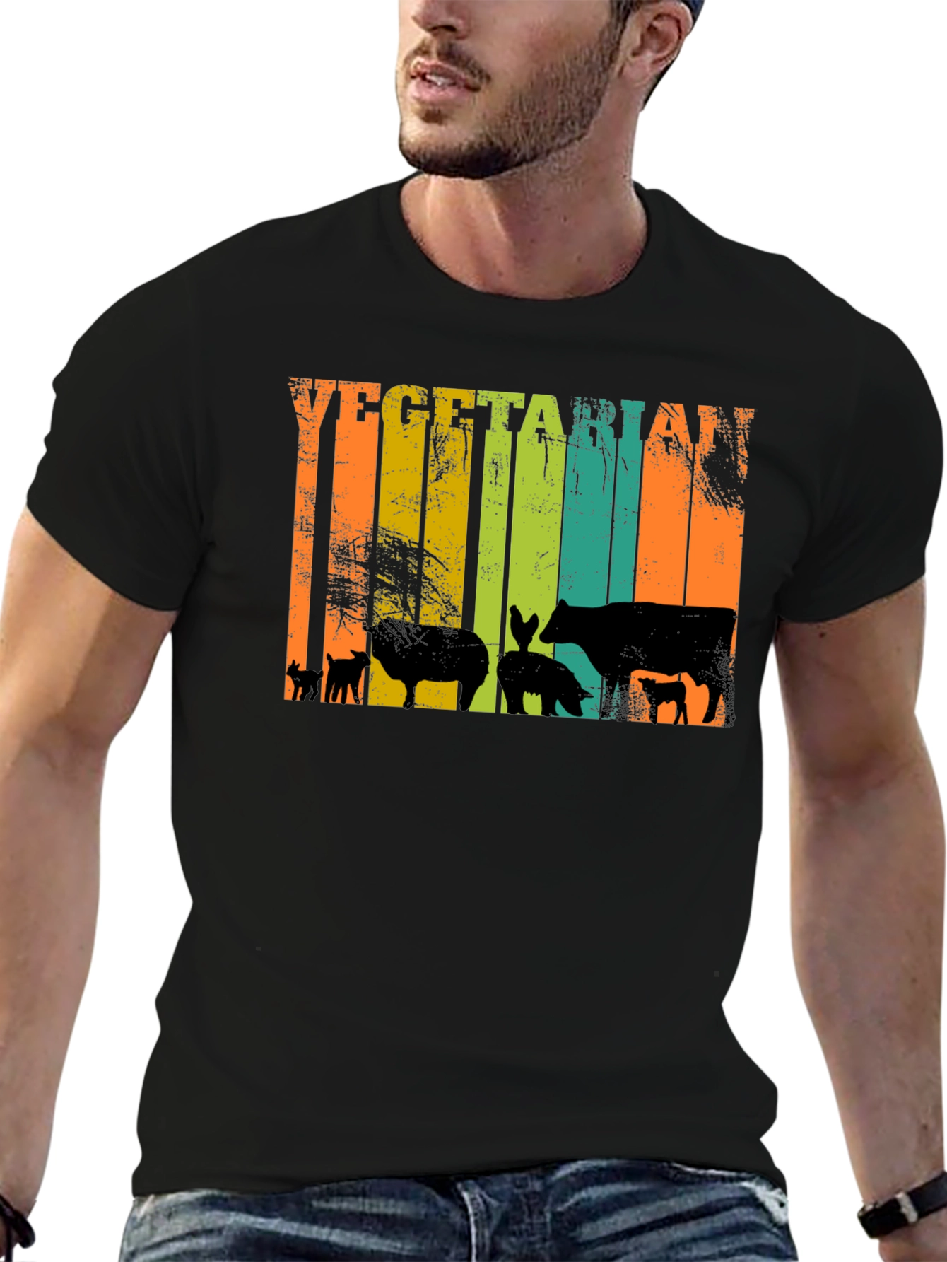 Vegetarian T-Shirt - Retro Animal Silhouette Tee
