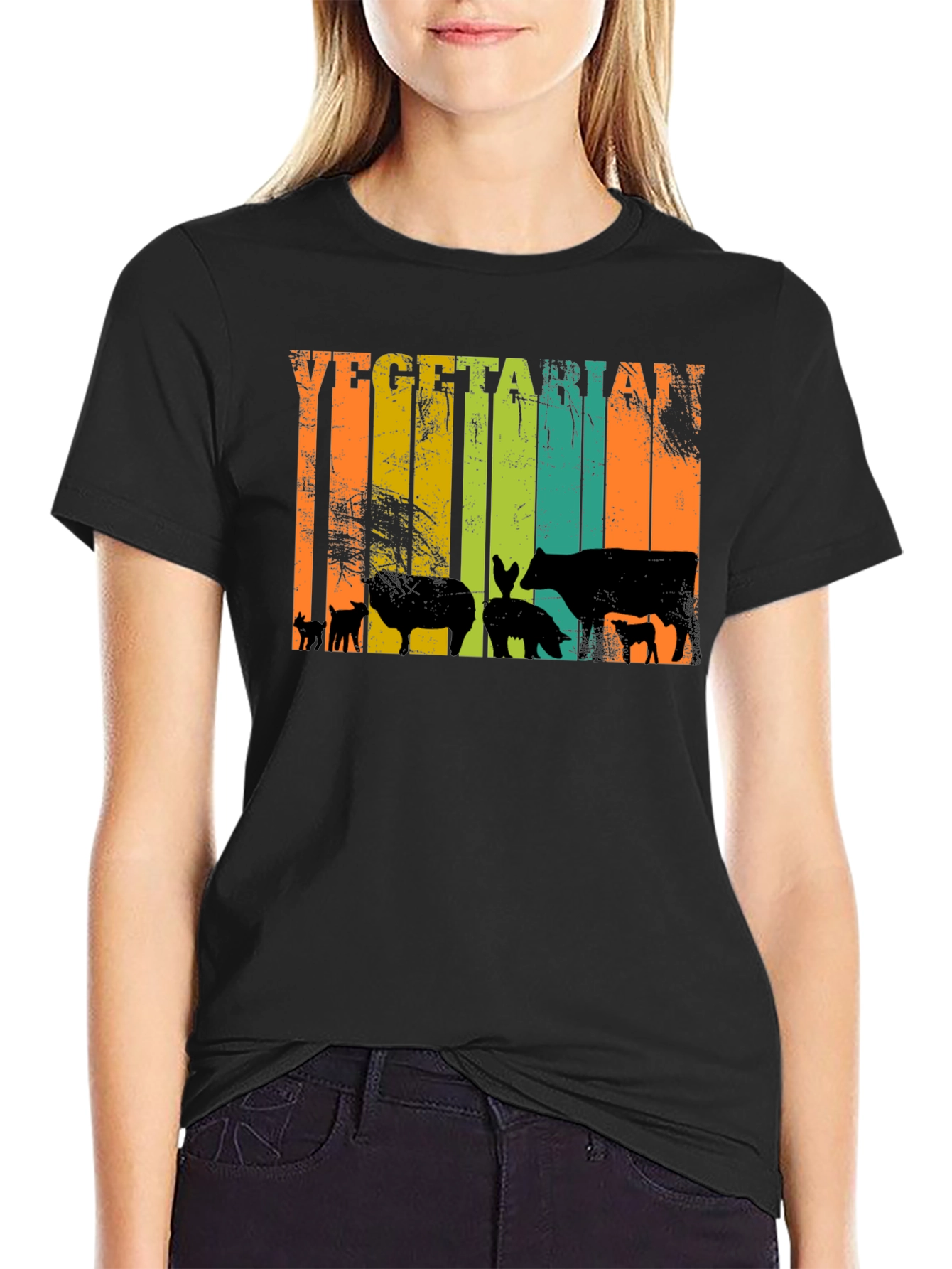 Vegetarian T-Shirt - Retro Animal Silhouette Tee