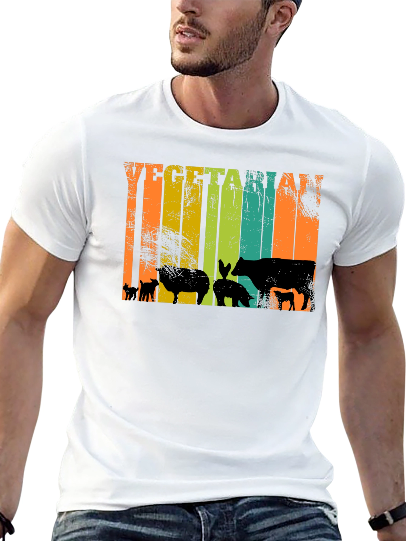 Vegetarian T-Shirt - Retro Animal Silhouette Tee