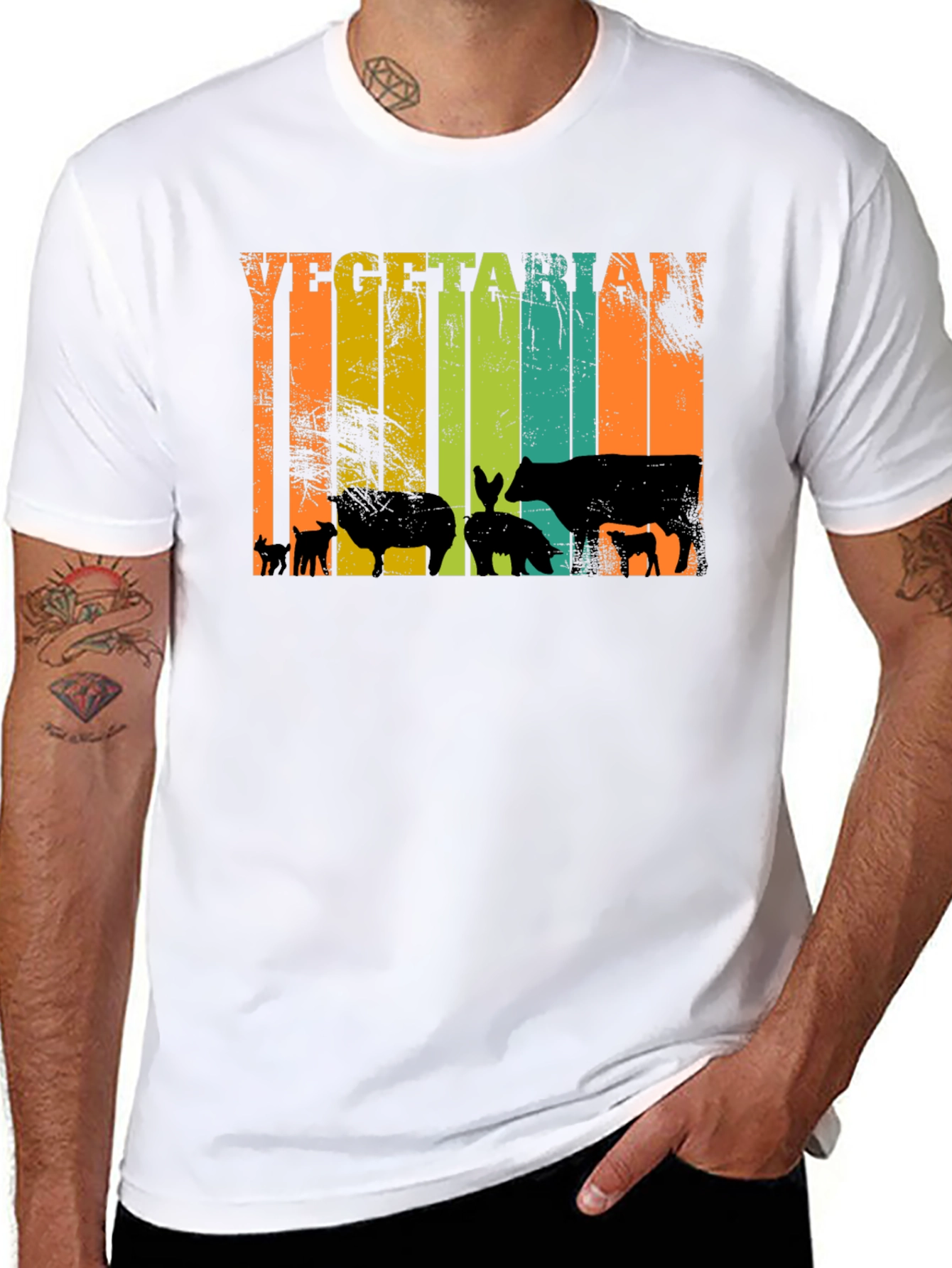 Vegetarian T-Shirt - Retro Animal Silhouette Tee