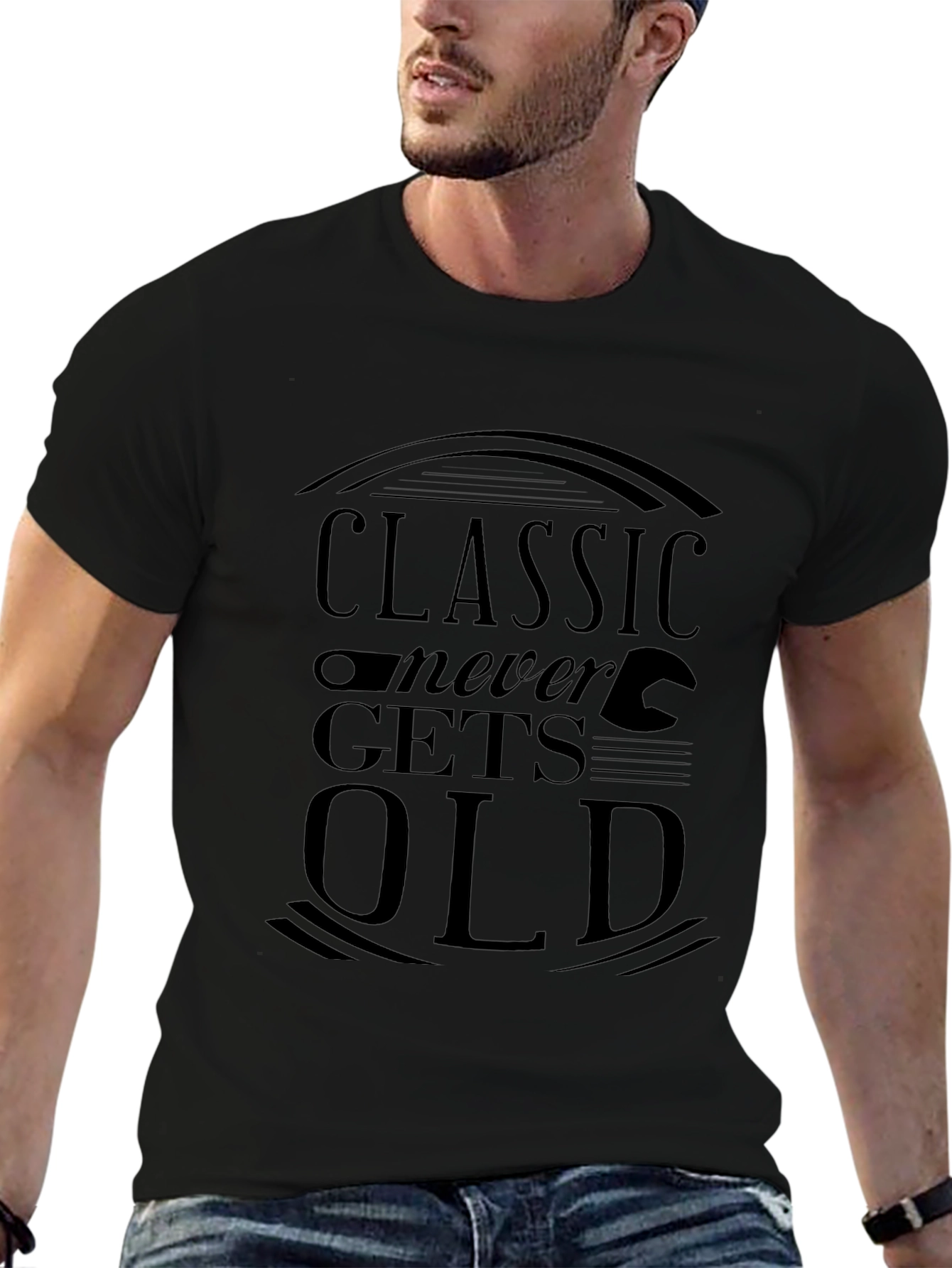 Classic Never Gets Old Graphic Tee - Black
