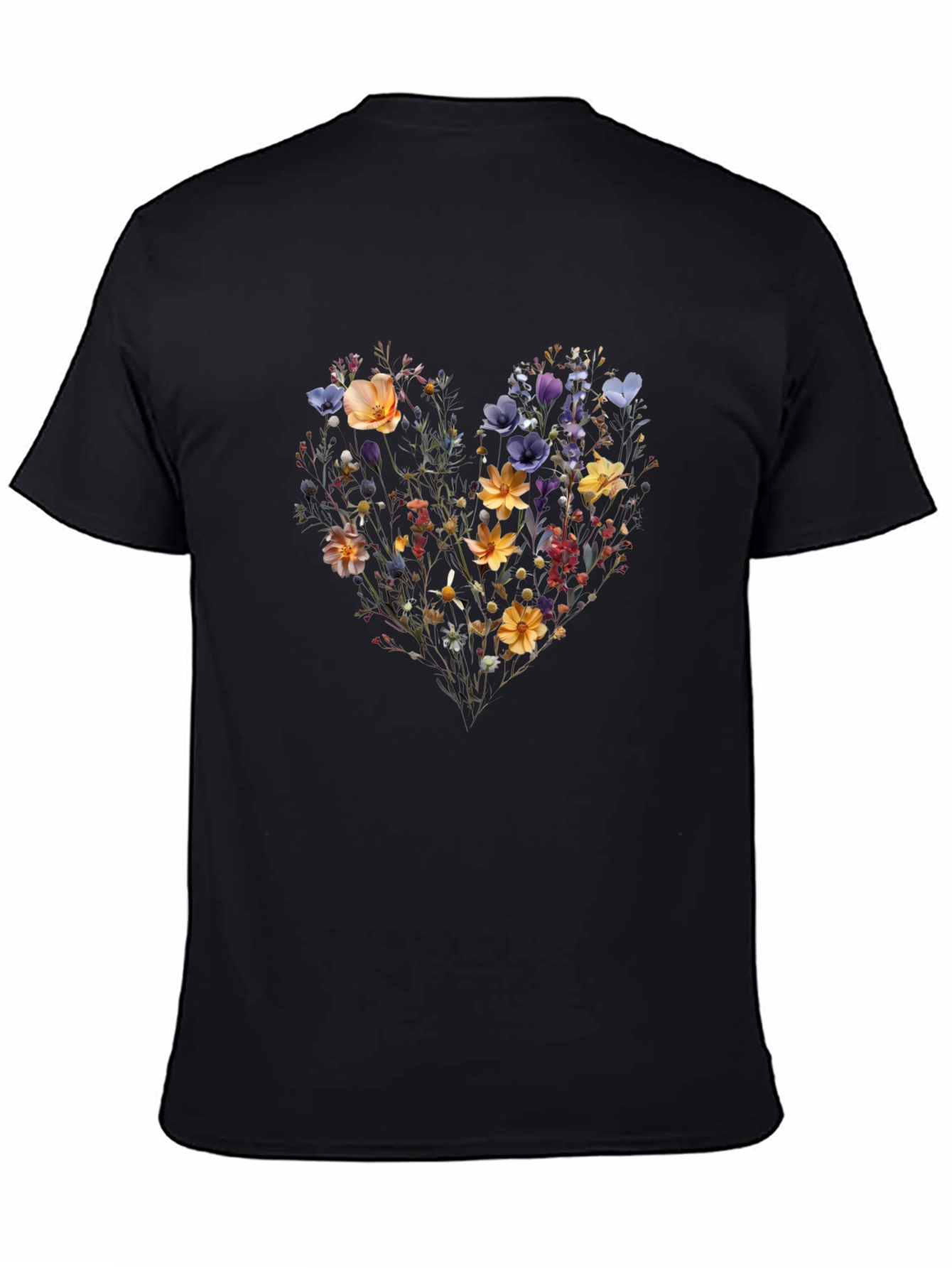 Floral Heart Black Tee
