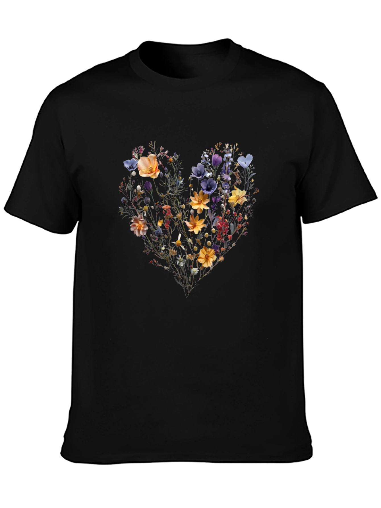 Floral Heart Black Tee
