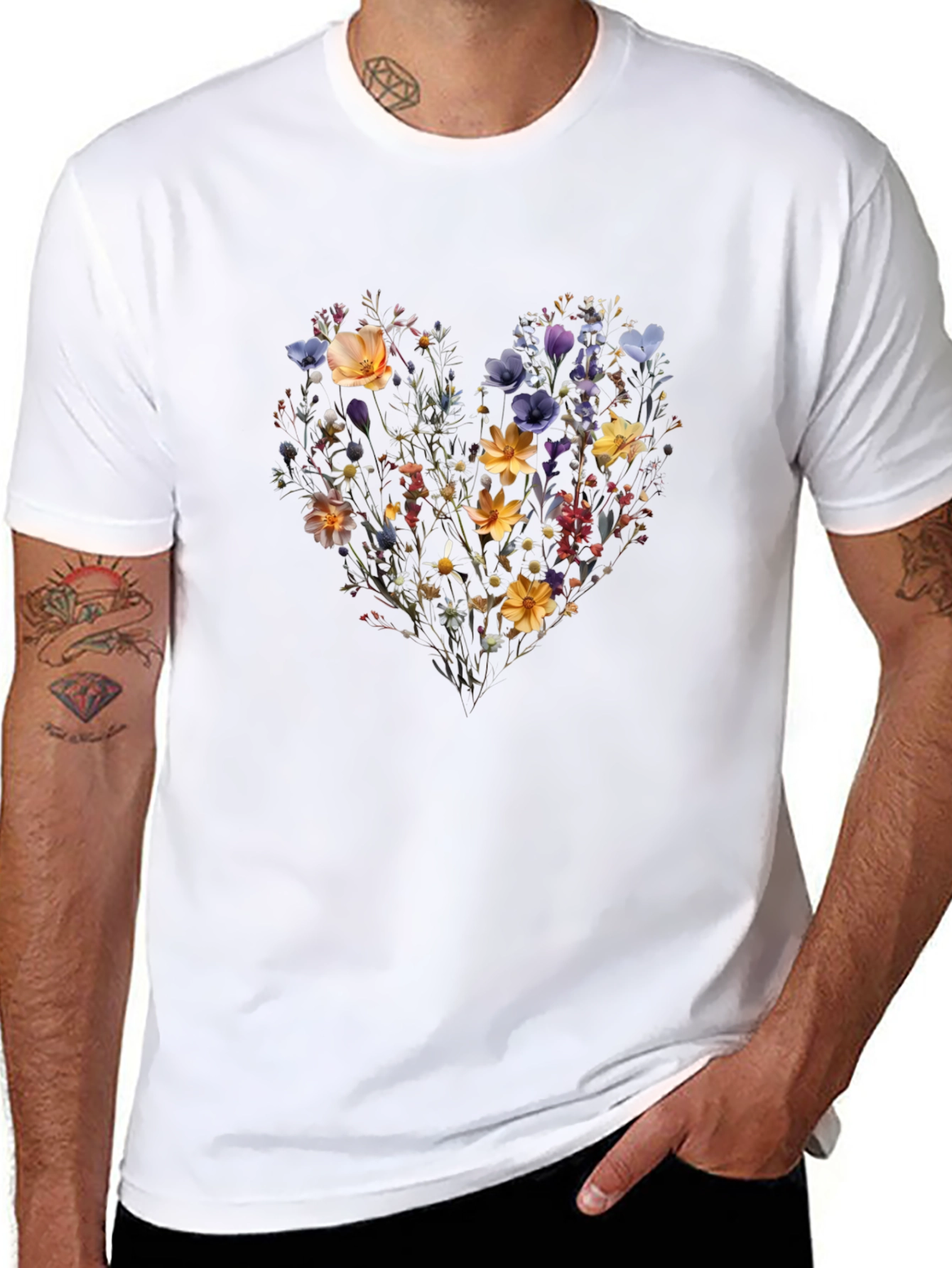Floral Heart Black Tee
