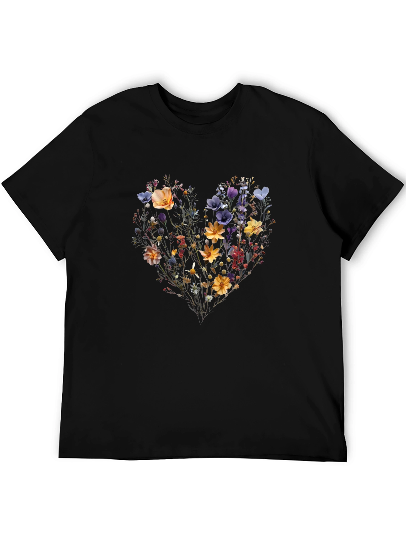 Floral Heart Black Tee