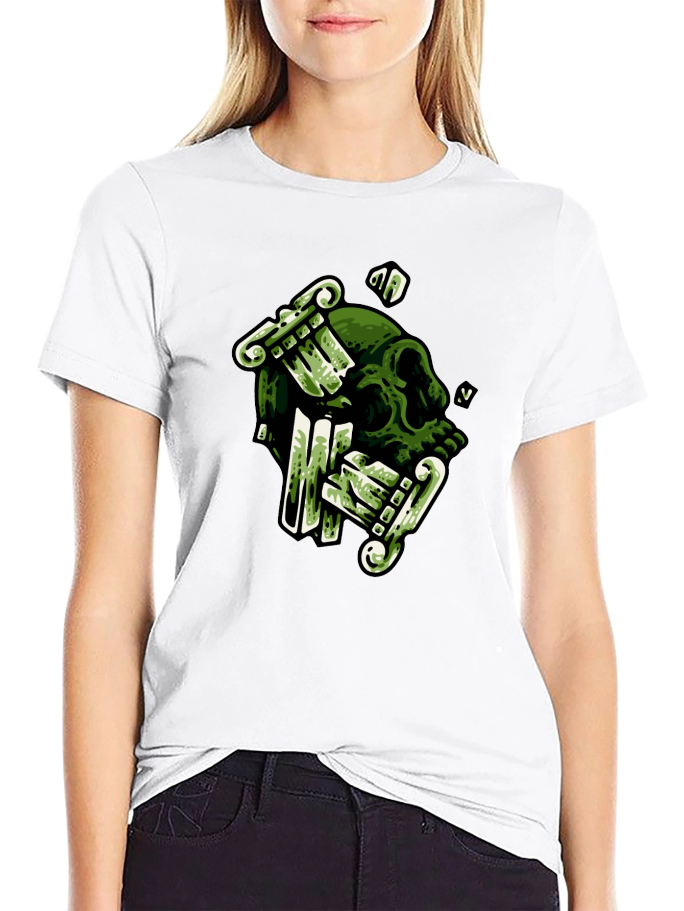 Skull & Columns Graphic Black T-Shirt