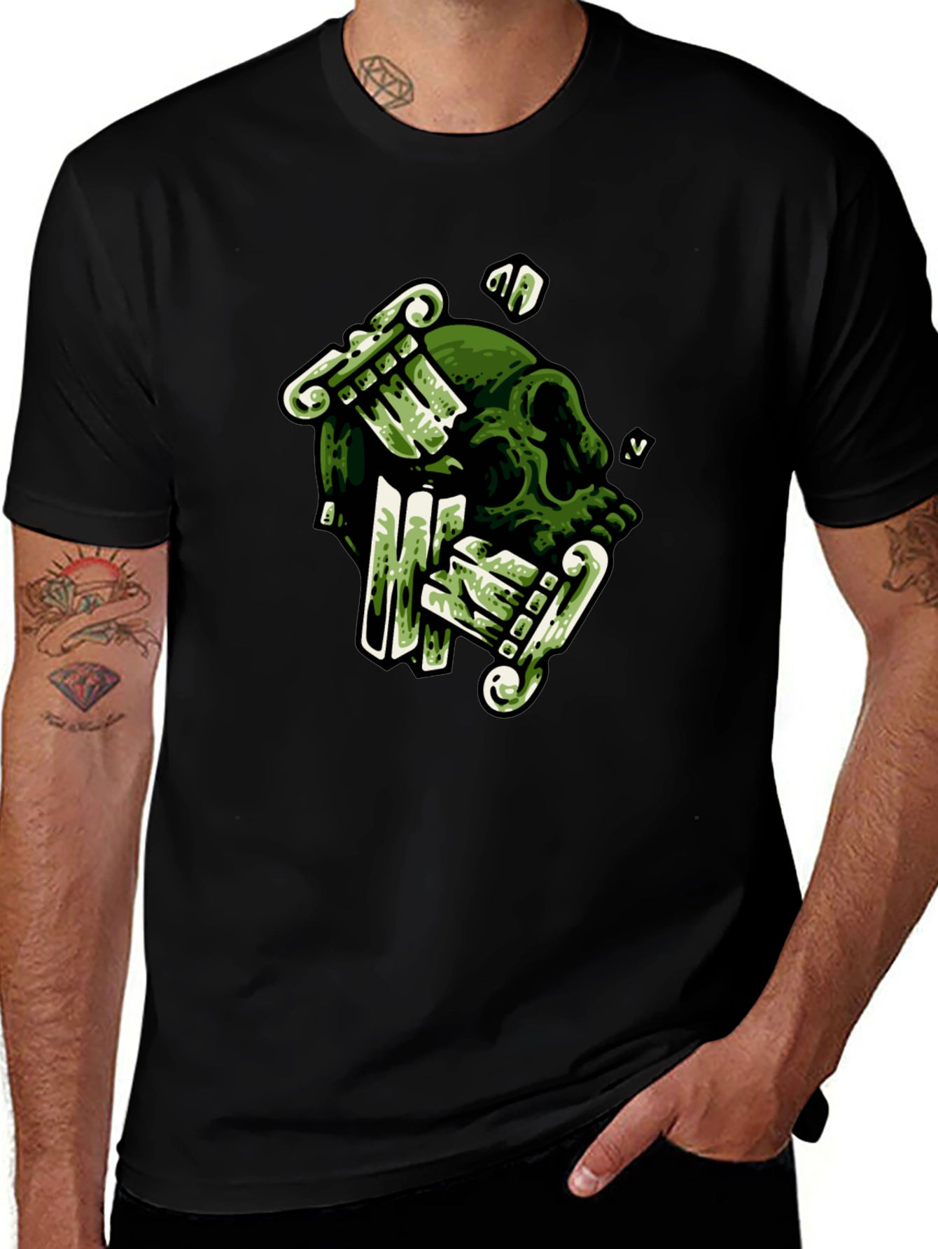 Skull & Columns Graphic Black T-Shirt